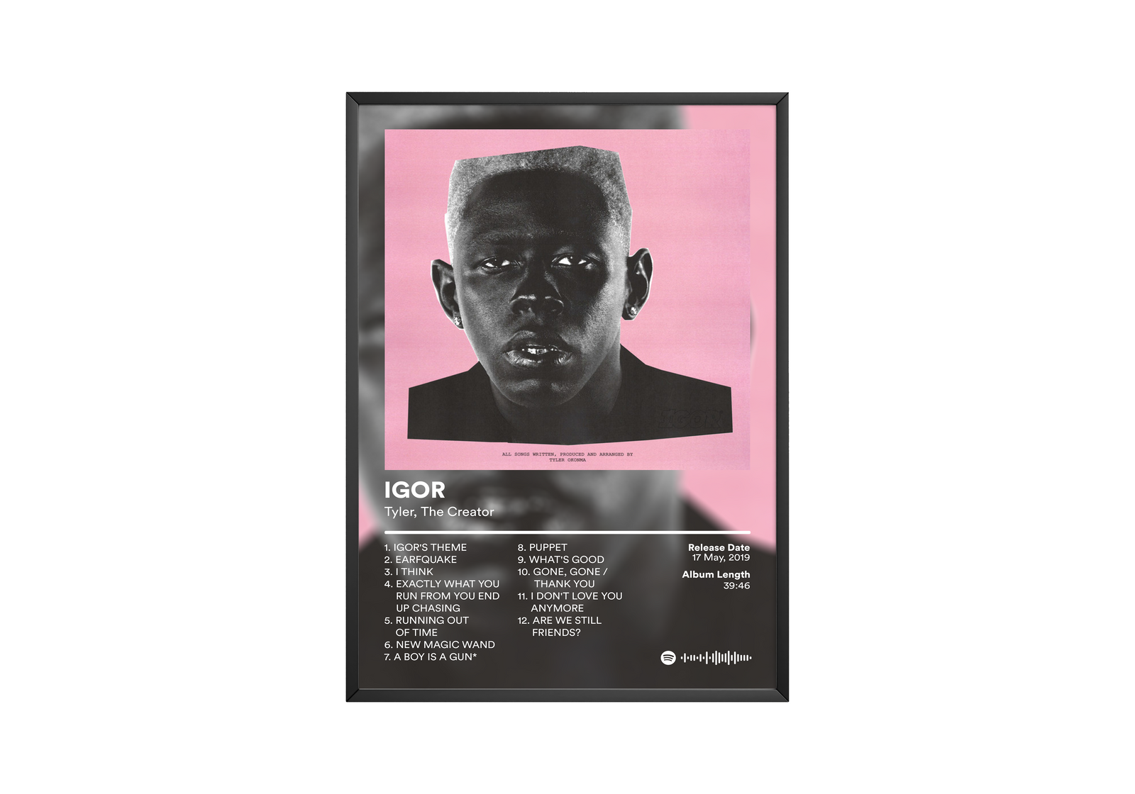 Tyler The Creator IGOR Tracklist | Unframed Bedroom album cover poster print wall art decor