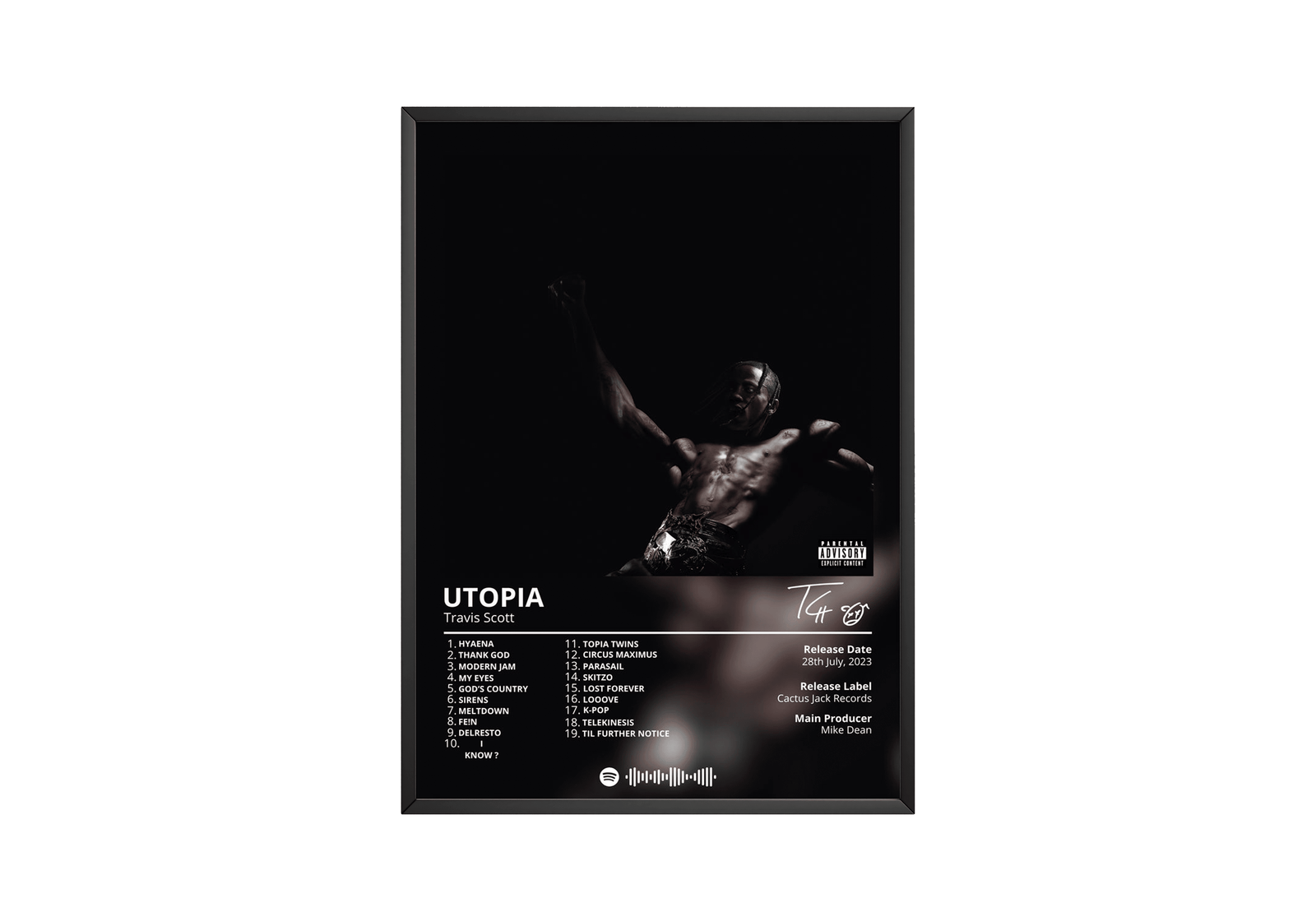 Travis Scott Utopia Tracklist  | Unframed Hip Hop album cover poster print wall art decor