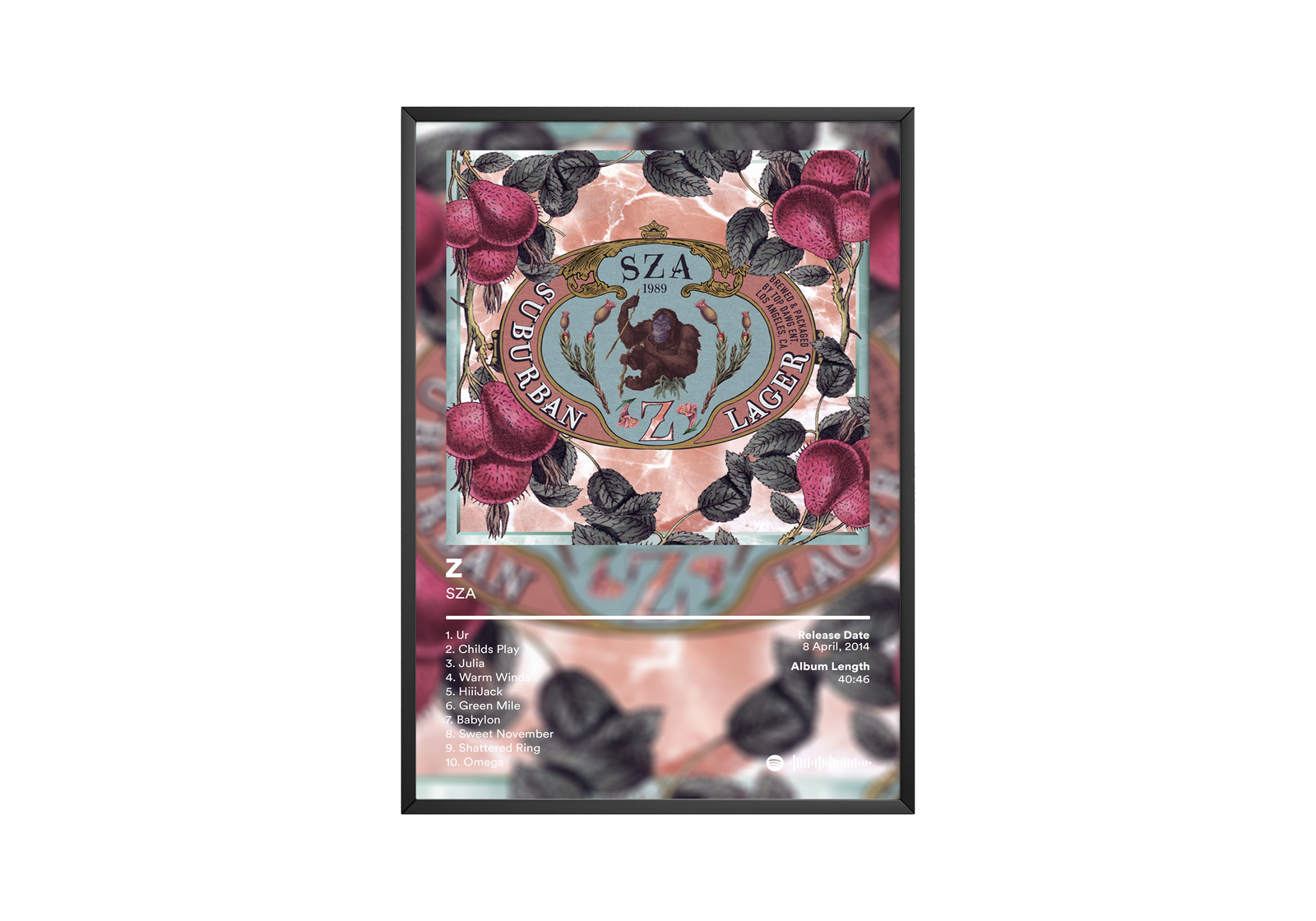 SZA Z EP  | Unframed Bedroom album cover poster print wall art decor