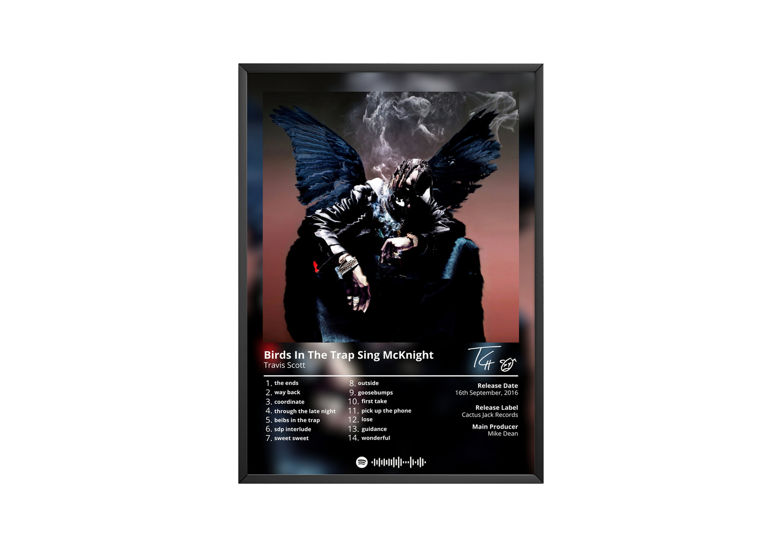 Travis Scott Birds In The Trap Sing McKnight Tracklist  | Unframed Bedroom album cover poster print wall art decor