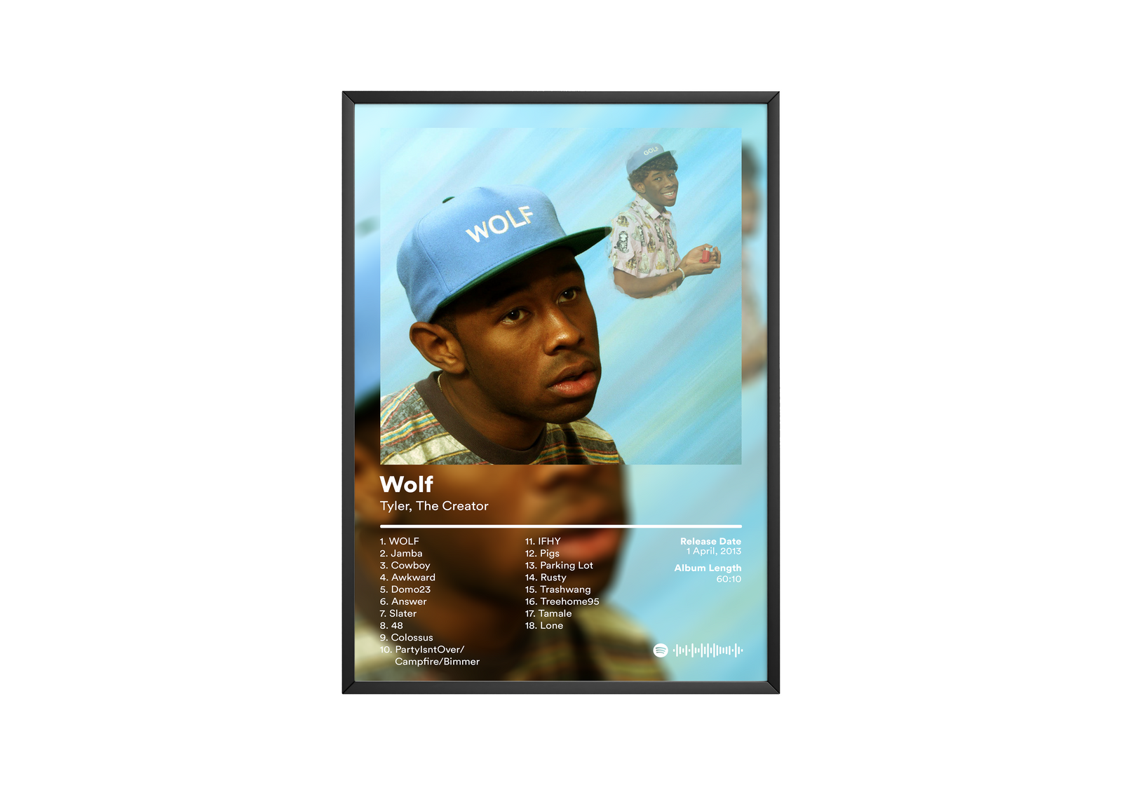 Tyler, The Creator Tyler The Creator Wolf Tracklist  | Unframed Bedroom album cover poster print wall art decor