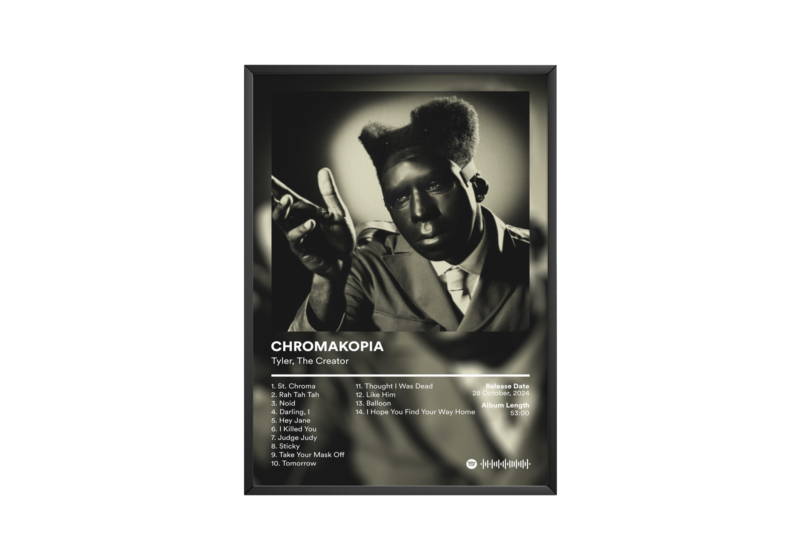 Tyler The Creator Chromakopia Tracklist | Unframed Bedroom album cover poster print wall art decor