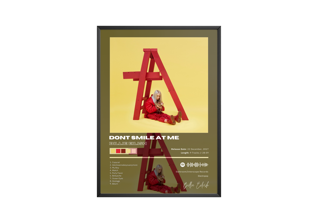 Billie Eilish Don’t Smile at Me Tracklist  | Unframed Bedroom Wall Art album cover poster print wall art decor