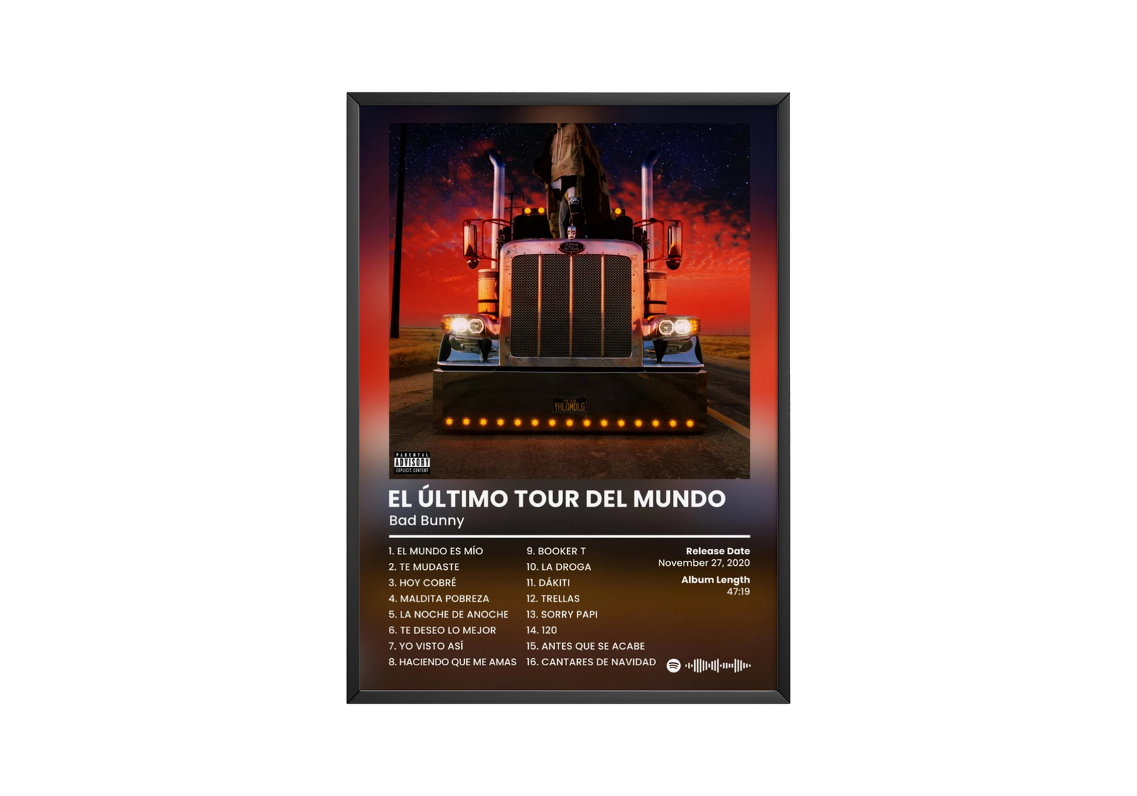 Bad Bunny El Último Tour Del Mundo Tracklist | Unframed Bedroom album cover poster print wall art decor