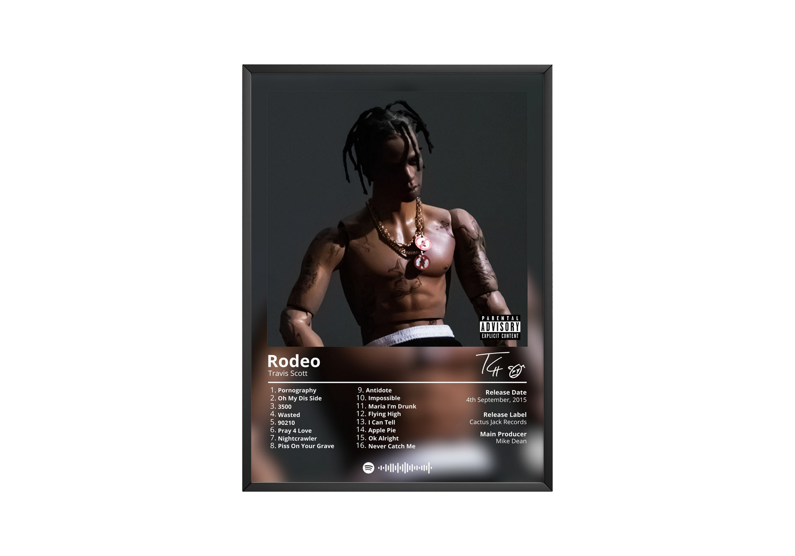 Travis Scott Rodeo Tracklist  | Unframed Hip Hop album cover poster print wall art decor