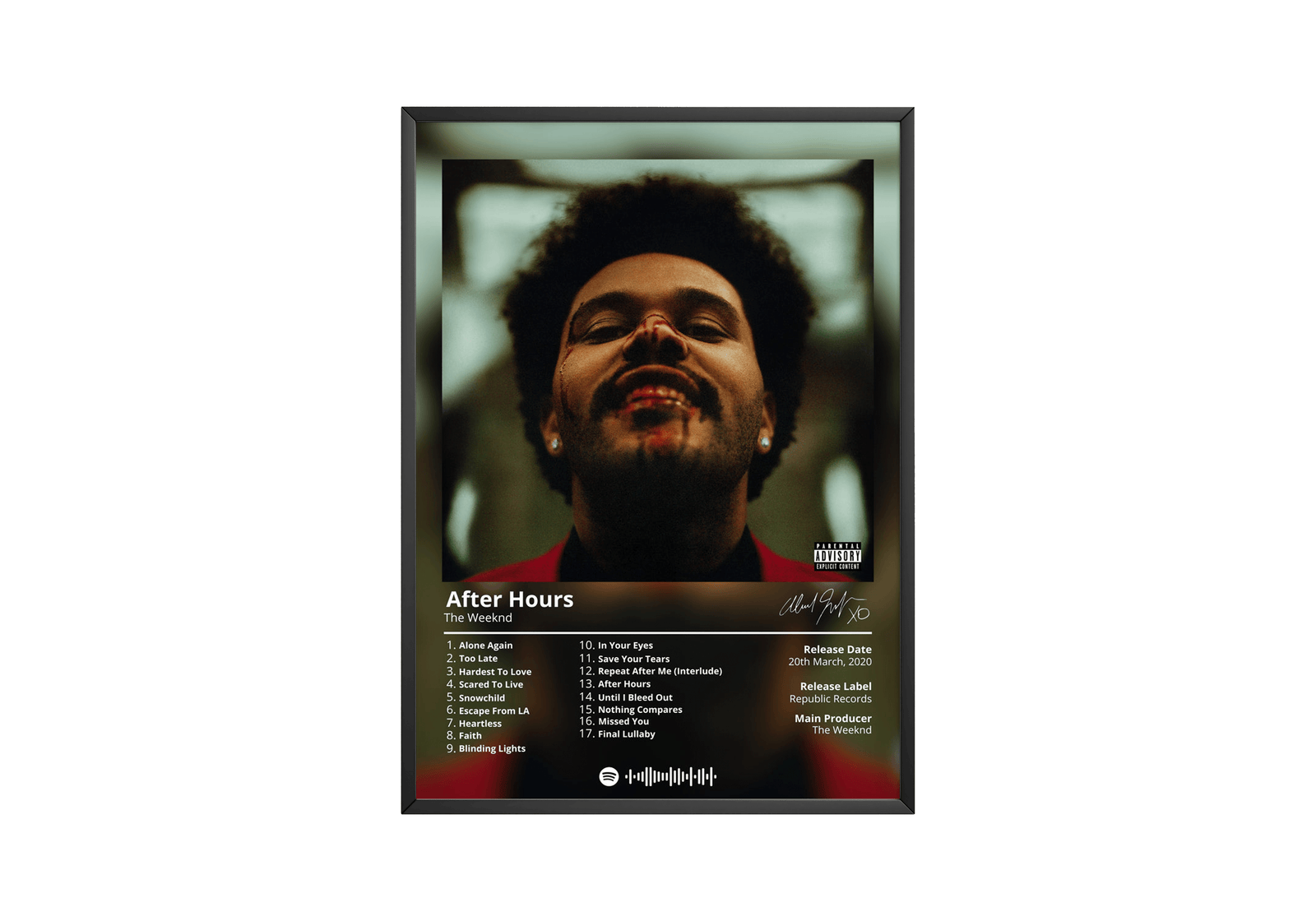 The Weeknd After Hours  | Unframed Bedroom album cover poster print wall art decor