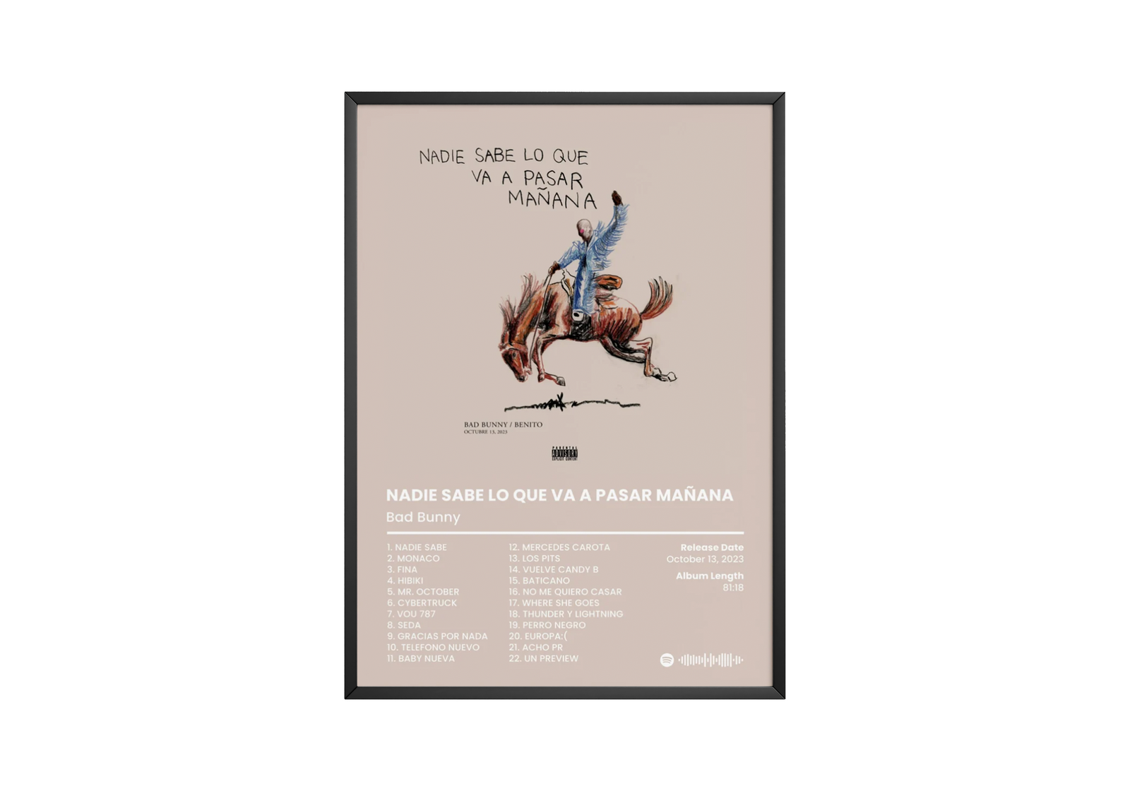 Bad Bunny Nadie Sabe Lo Que Va A Pasar Mañana Album Tracklist | Unframed Latin Trap album cover poster print wall art decor