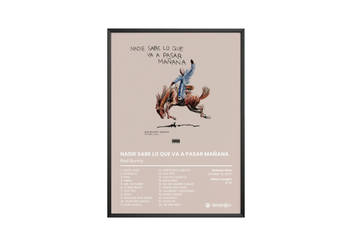 Bad Bunny Nadie Sabe Lo Que Va A Pasar Mañana Album Tracklist | Unframed Latin Trap album cover poster print wall art decor