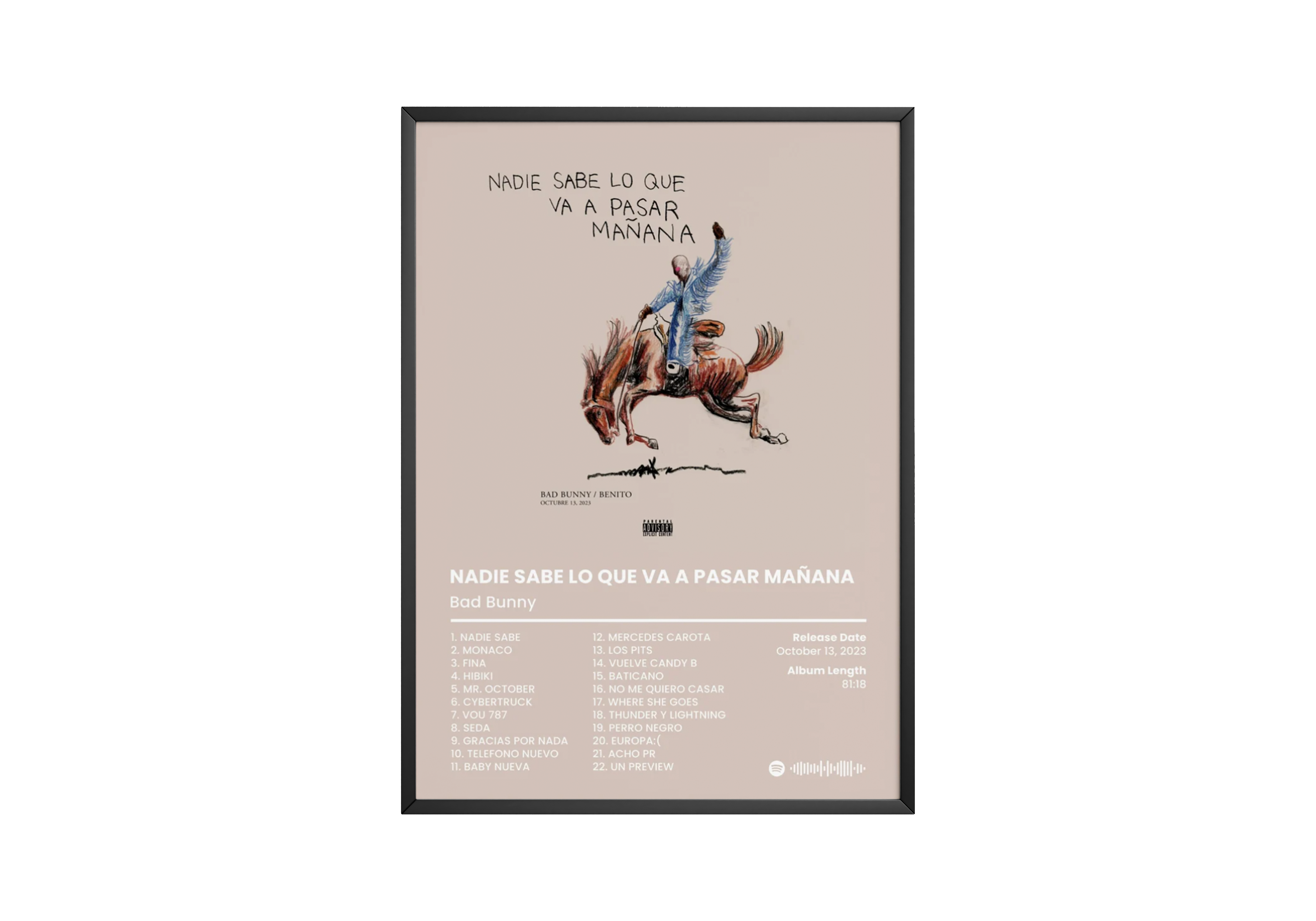 Bad Bunny 'Nadie Sabe Lo Que Va A Pasar Manana' Album Poster poster wall art print room decor