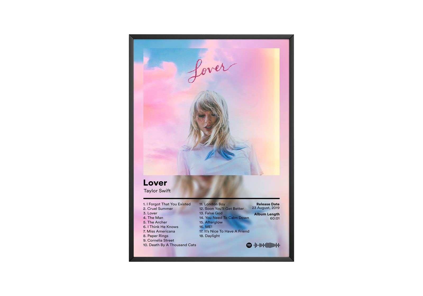Taylor Swift Lover Tracklist  | Unframed Bedroom album cover poster print wall art decor