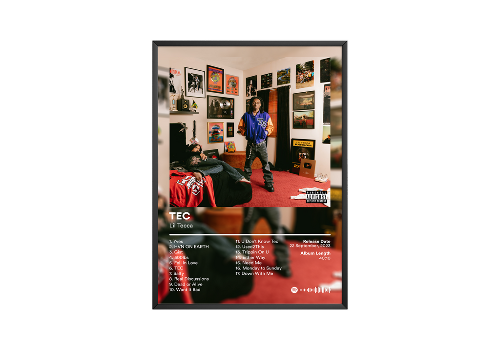 Lil Tecca TEC Tracklist  | Unframed Bedroom Wall Art album cover poster print wall art decor