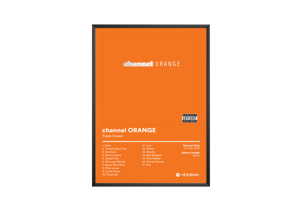 Frank Ocean Channel Orange Tracklist  | Unframed Bedroom Wall Art album cover poster print wall art decor