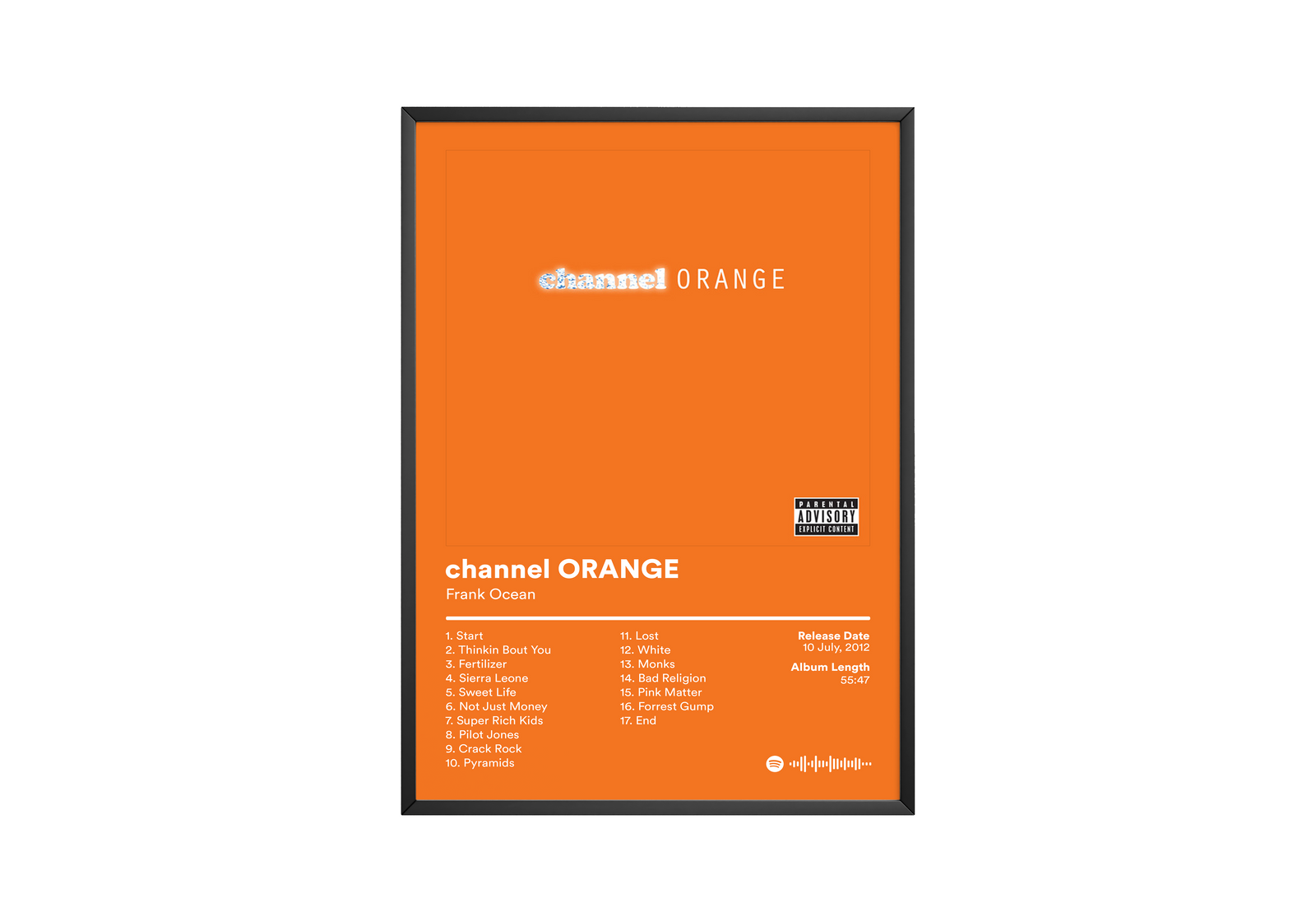 Frank Ocean Channel Orange Tracklist  | Unframed Bedroom album cover poster print wall art decor