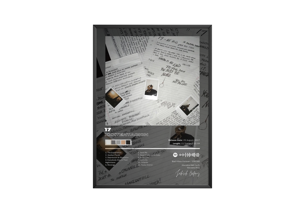 XXXTentacion XXXTENTACION 17 Tracklist  | Unframed Bedroom Wall Art album cover poster print wall art decor
