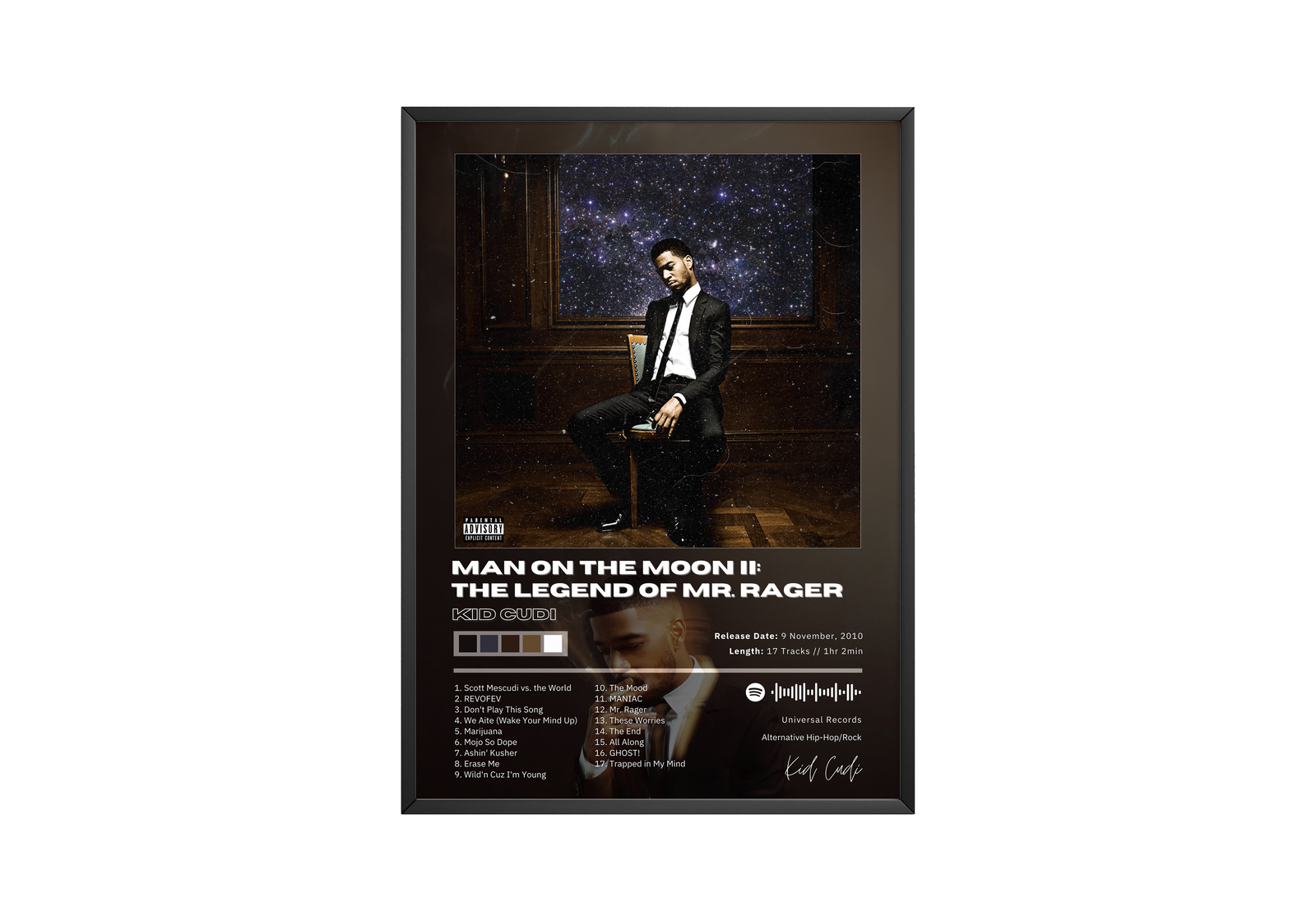 Kid Cudi Man On The Moon II: The Legend of Mr. Rager album cover poster print wall art decor