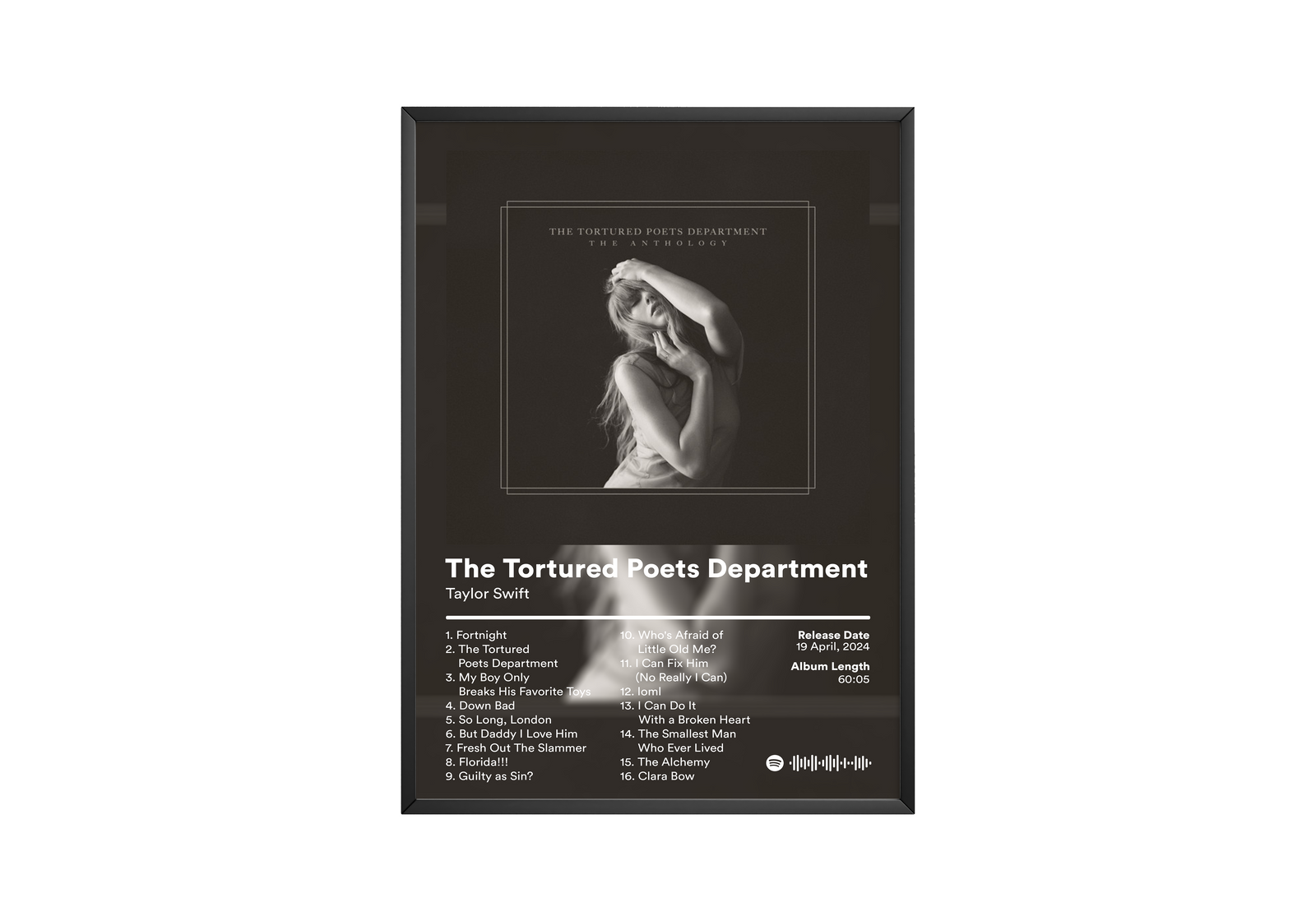 Taylor Swift The Tortured Poets Department Tracklist  | Unframed Bedroom album cover poster print wall art decor