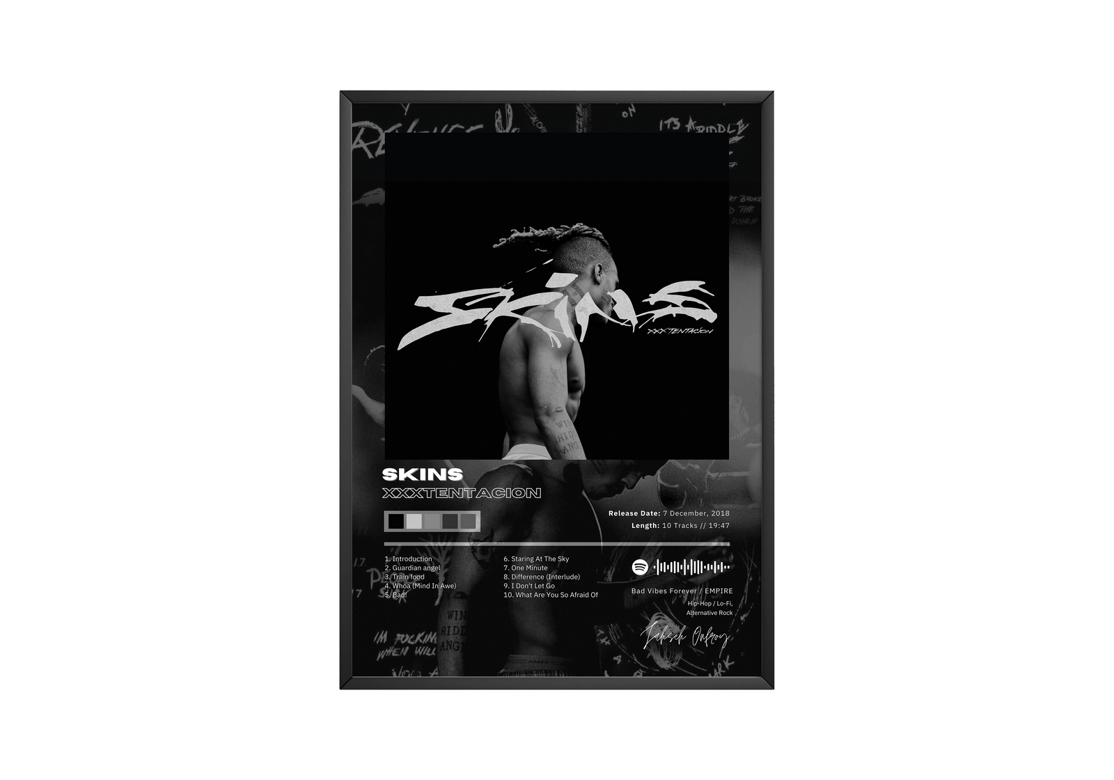 XXXTentacion XXXTENTACION SKINS Tracklist  | Unframed Bedroom album cover poster print wall art decor
