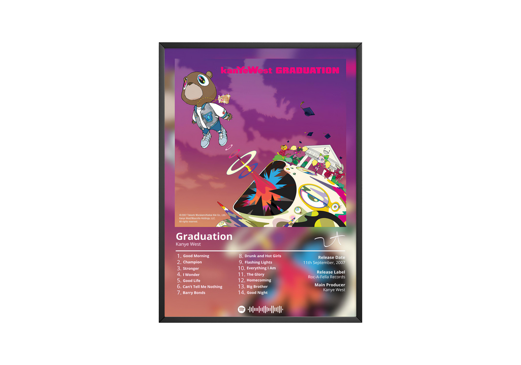 Kanye West Graduation  Tracklist  | Unframed Hip Hop Wall Art album cover poster print wall art decor