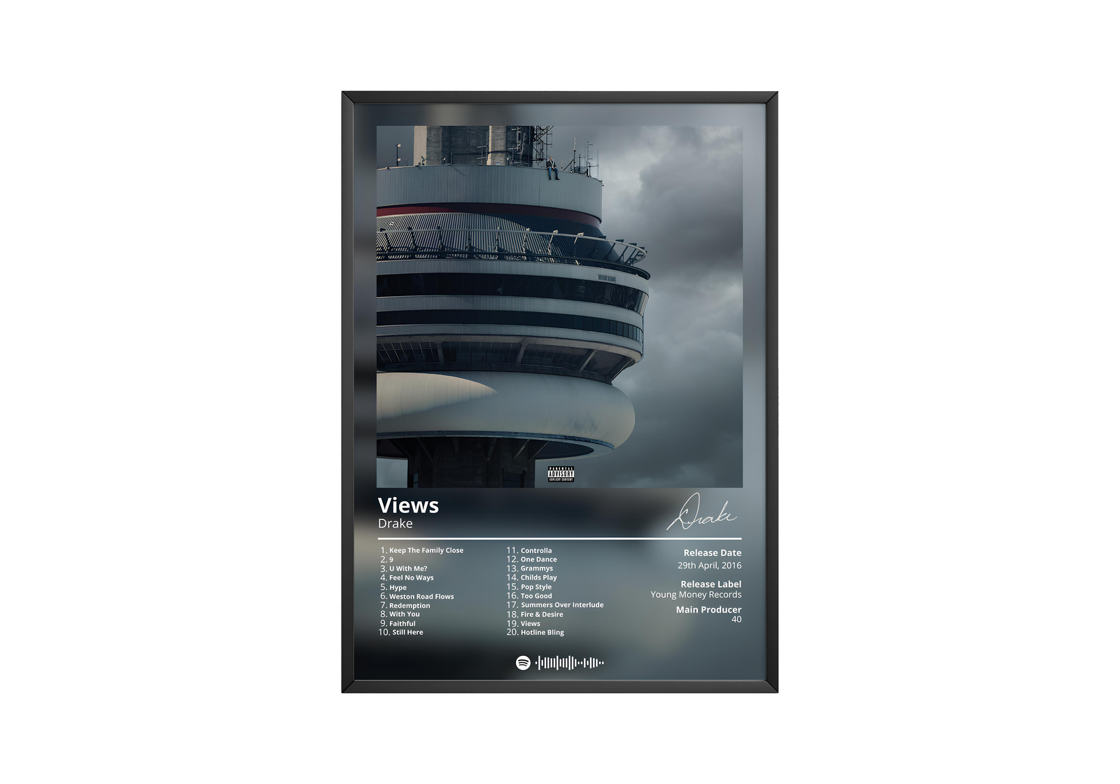 Drake Views  Tracklist  | Unframed Hip Hop album cover poster print wall art decor