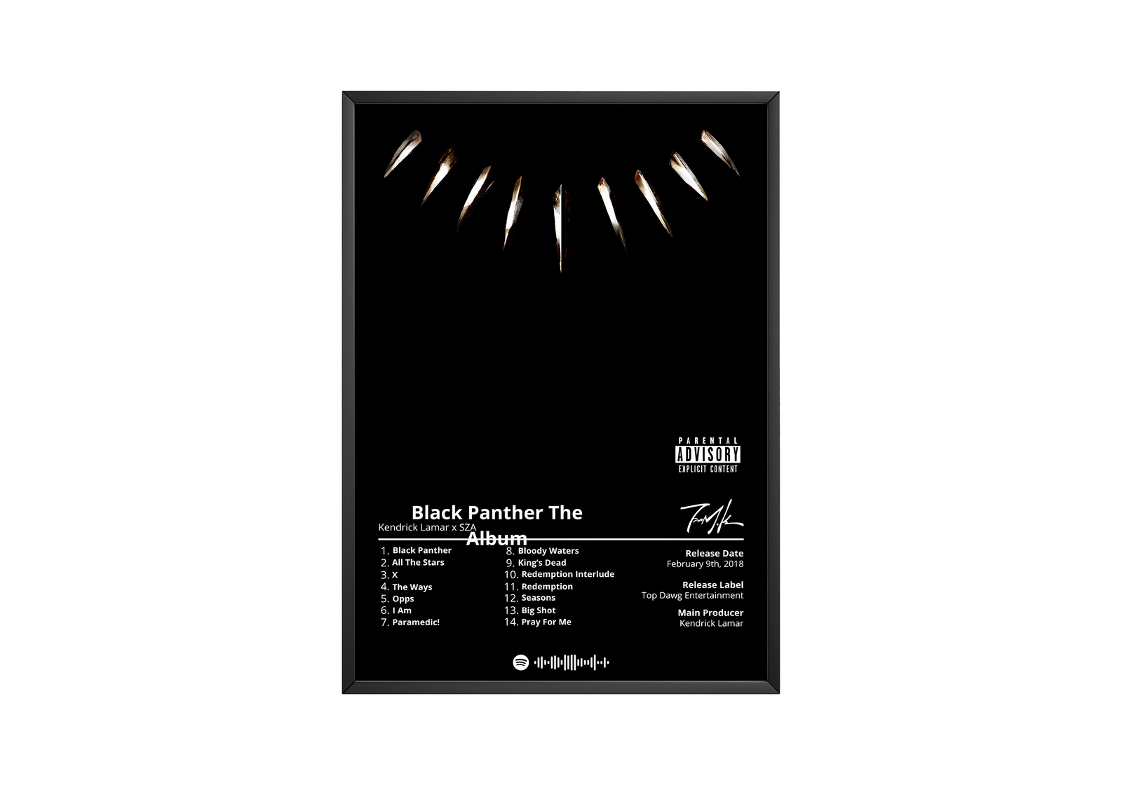Kendrick Lamar Black Panther album cover poster print wall art decor