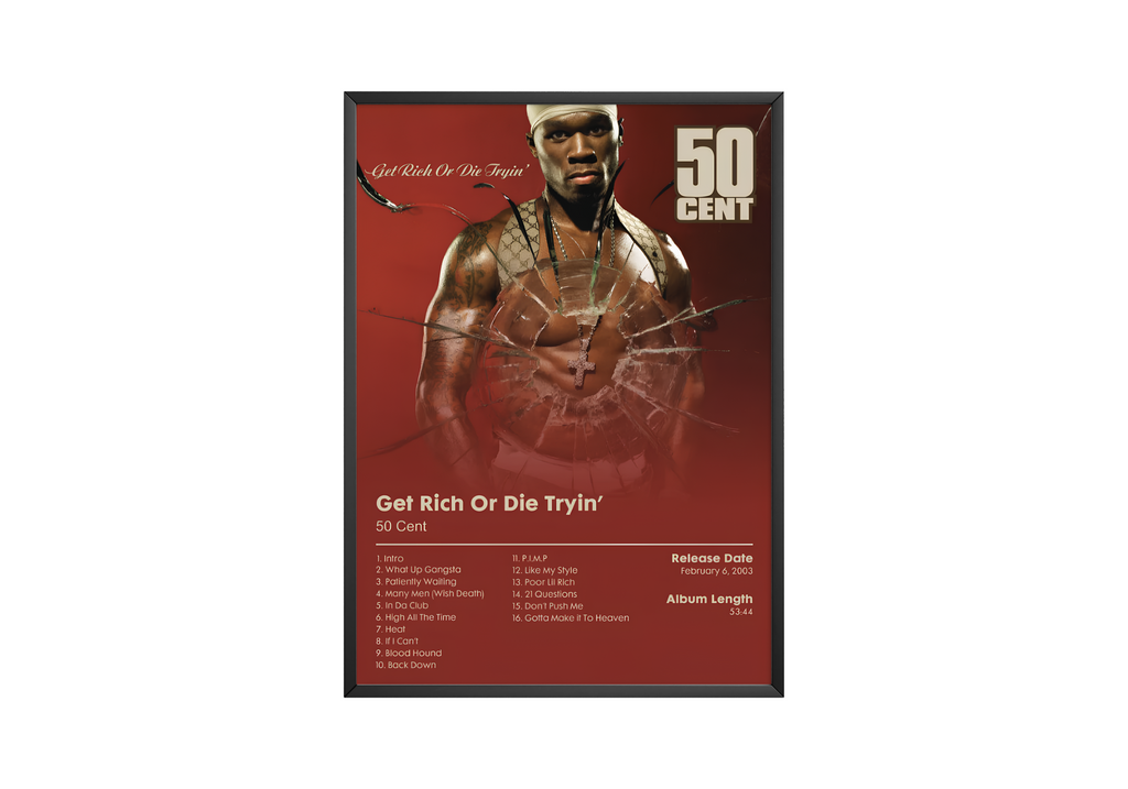 50 Cent Get Rich Or Die Tryin’ Tracklist  | Unframed Bedroom Wall Art album cover poster print wall art decor