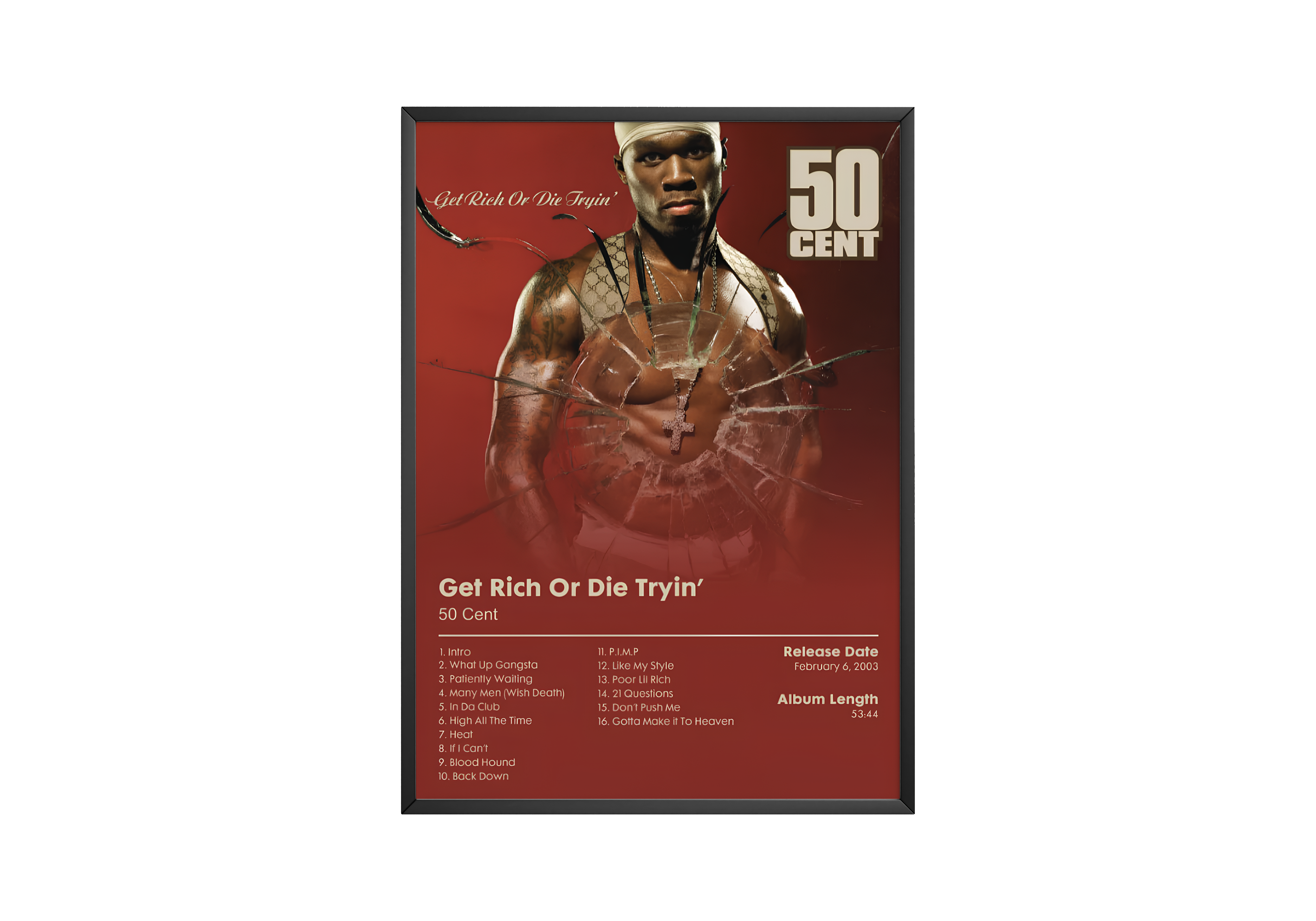 50 Cent - 'Get Rich Or Die Tryin' Album poster wall art print room decor