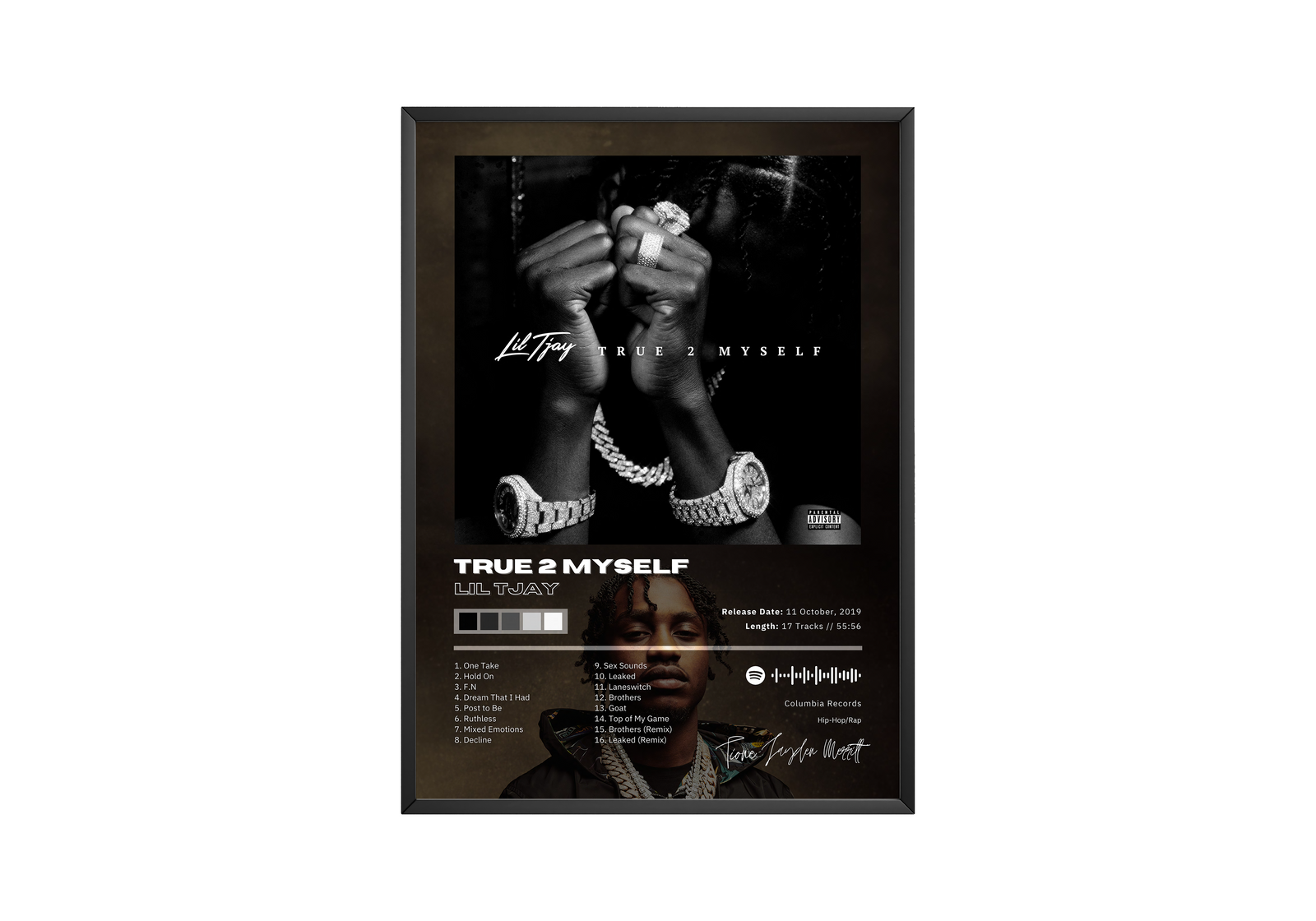 Lil Tjay True 2 Myself Tracklist | Unframed Bedroom album cover poster print wall art decor