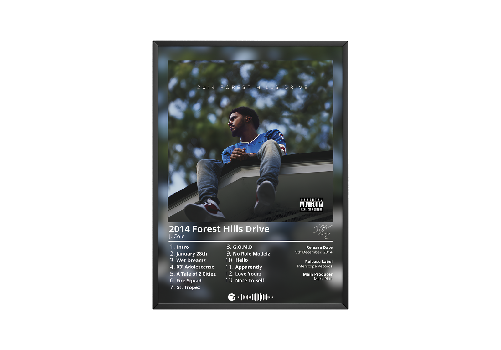 J. Cole 2014 Forest Hills Drive album cover poster print wall art decor