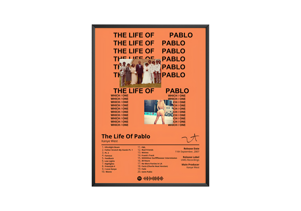 Kanye West The Life of Pablo Tracklist  | Unframed Bedroom Wall Art album cover poster print wall art decor