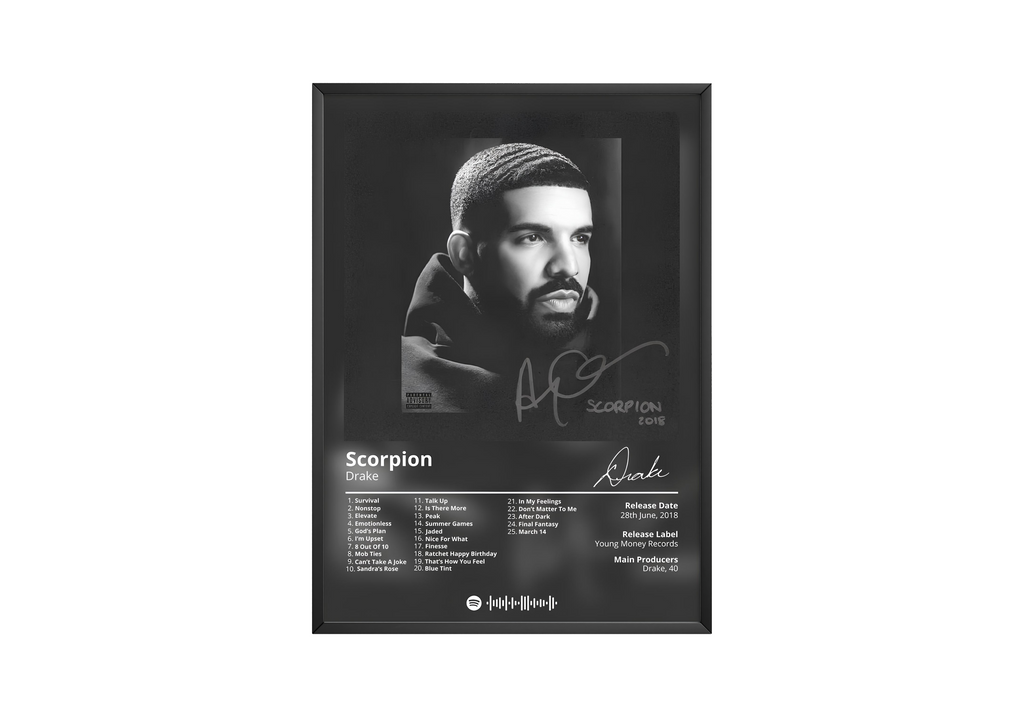 Drake Scorpion Tracklist  | Unframed Bedroom Wall Art album cover poster print wall art decor
