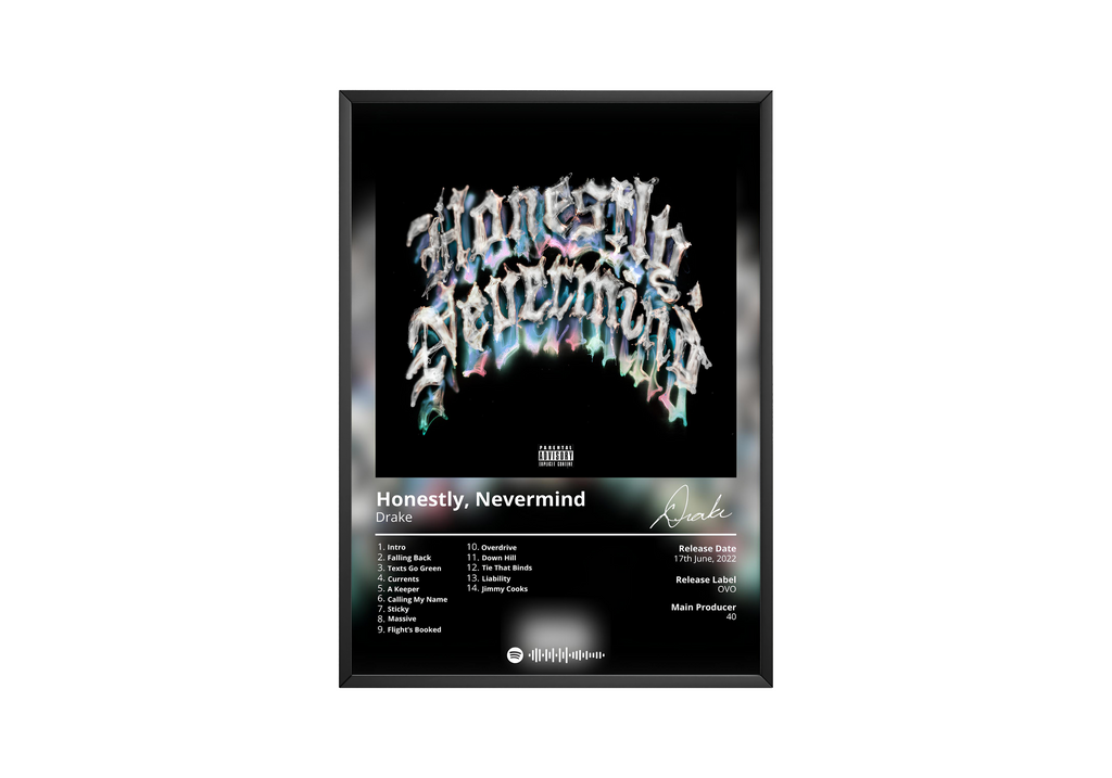 Drake Honestly, Nevermind Tracklist  | Unframed Bedroom Wall Art album cover poster print wall art decor