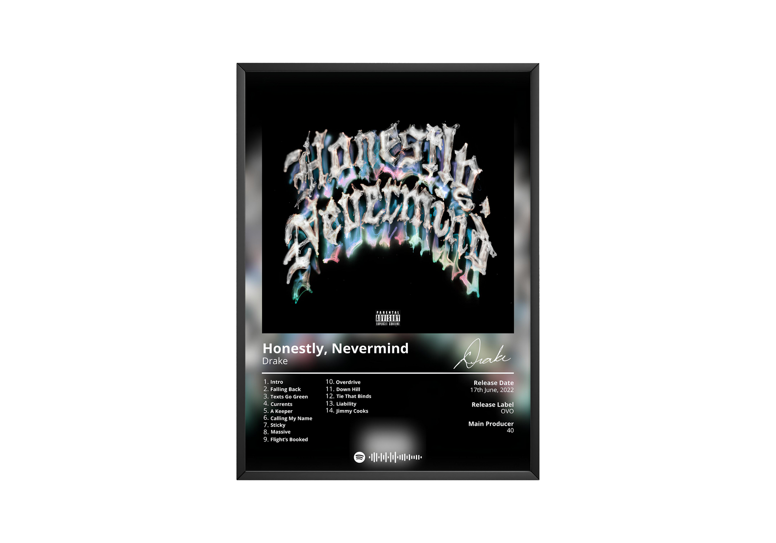 Drake Honestly, Nevermind Tracklist  | Unframed Bedroom album cover poster print wall art decor