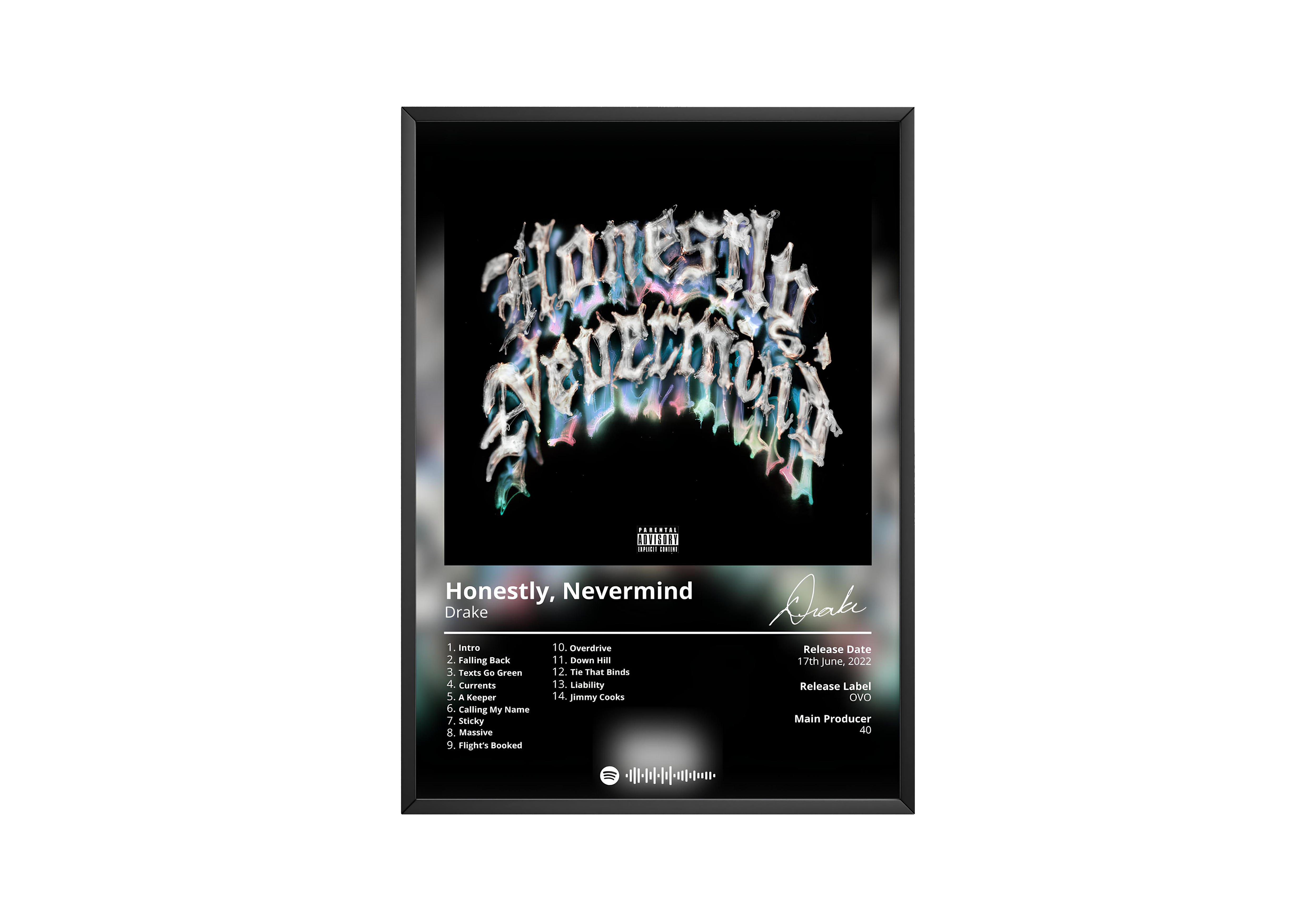 Drake Honestly, Nevermind Album poster wall art print room decor
