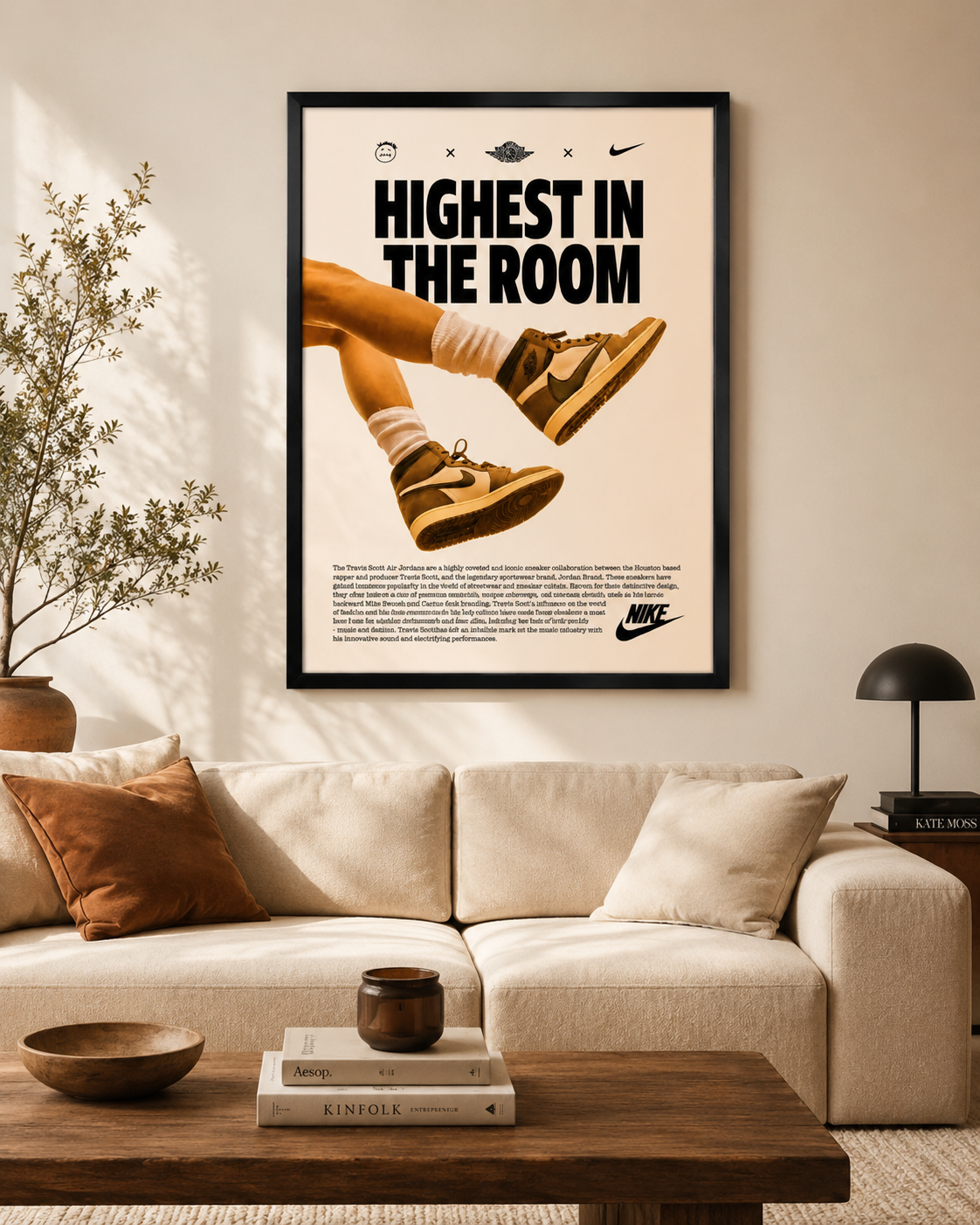 Плакат с кроссовками Трэвиса Скотта Highest In The Room | Настенный постер в стиле хип-хоп без рамы
