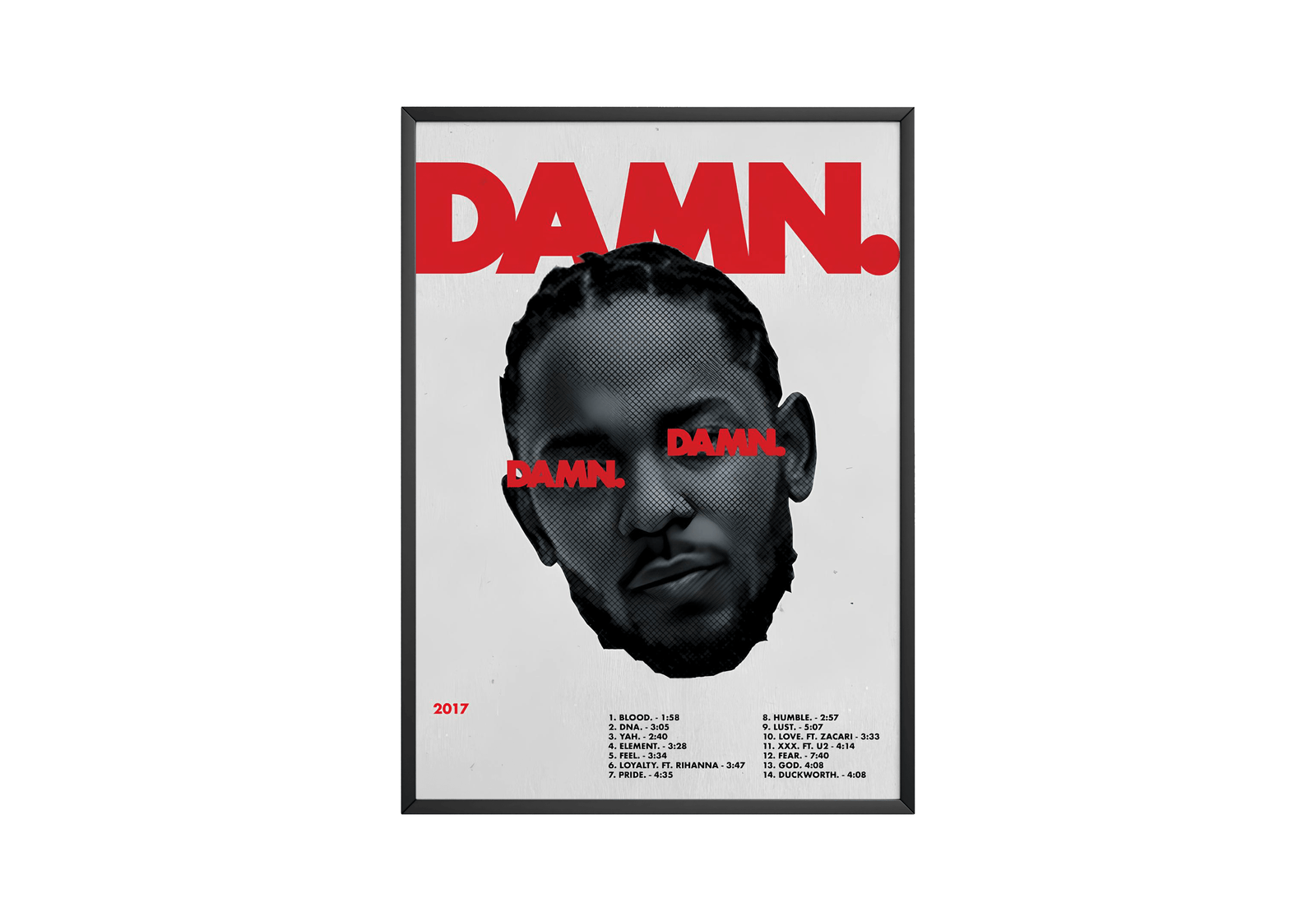 Kendrick Lamar Damn Tracklist album cover poster print wall art decor