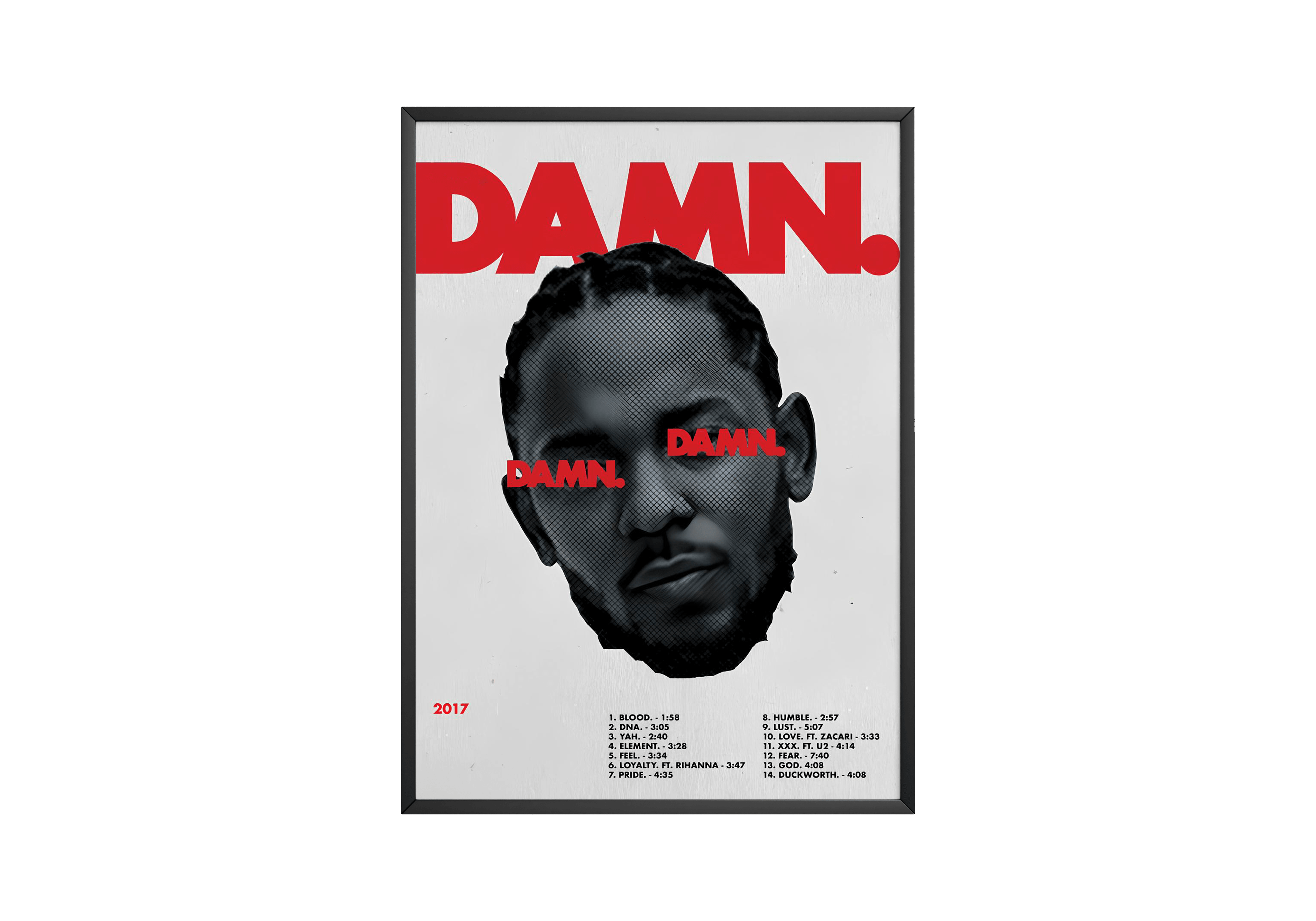 Kendrick Lamar Damn Tracklist Poster poster wall art print room decor