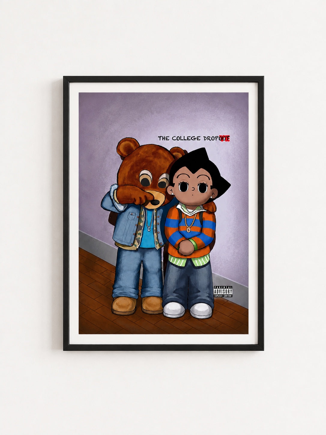 Kanye West The College Dropout x Astro Boy poster - white wall view