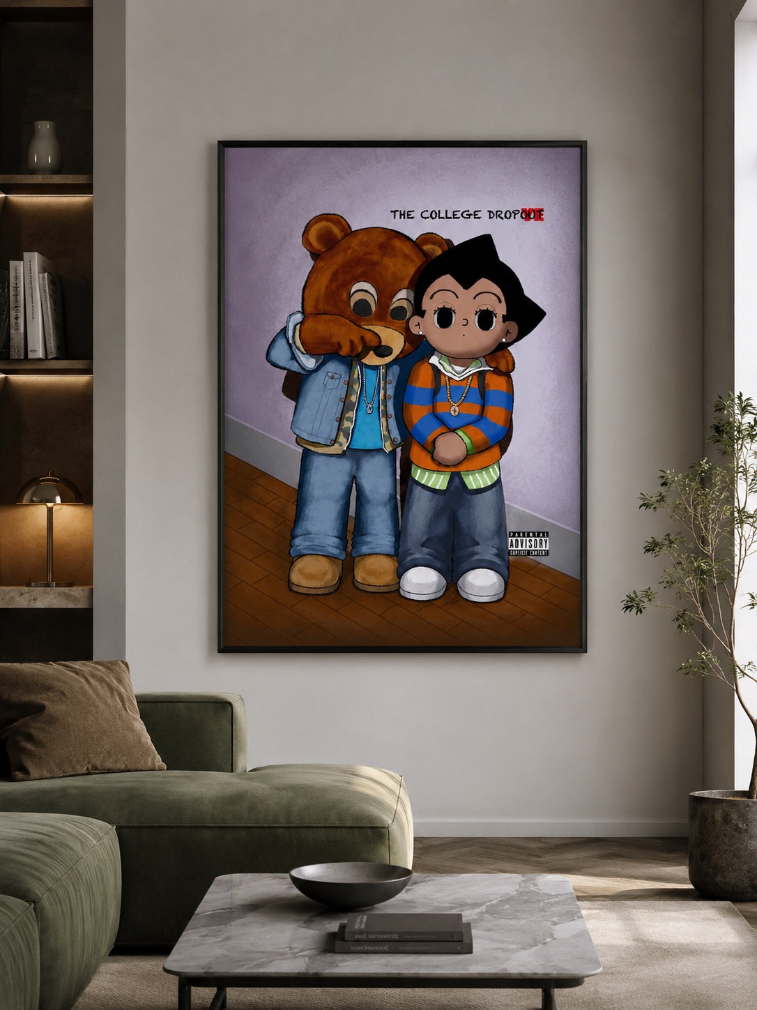 Kanye West The College Dropout x Astro Boy poster - living room view