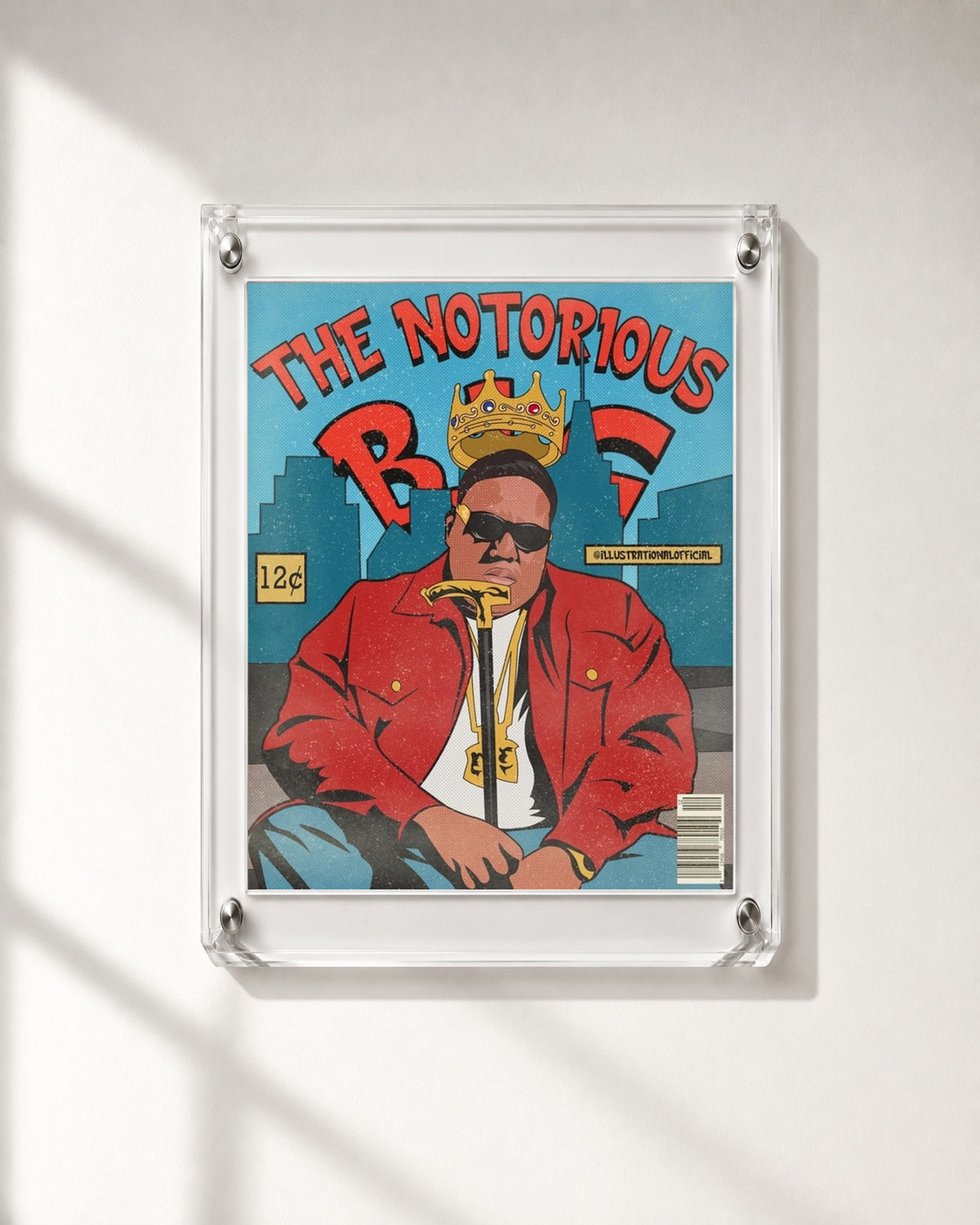 The Notorious B.I.G. Red Jacket Comic Style Poster, close-up. Frame not included.