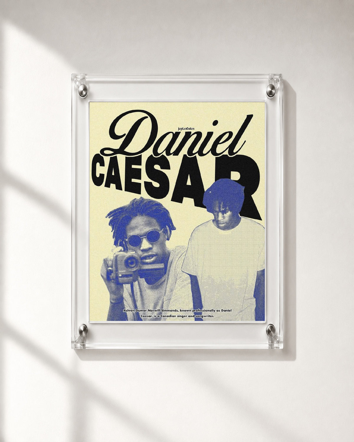 Daniel Caesar Yellow & Blue Camera Collage Poster, close-up display. Frame for display only; poster sold unframed.