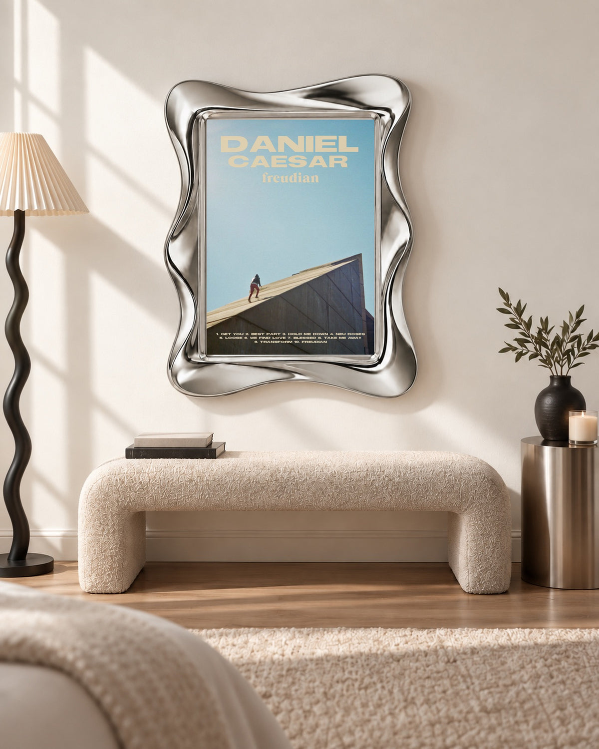 Daniel Caesar Freudian Sky Blue Album Poster, bench setting. Frame for display only; poster sold unframed.