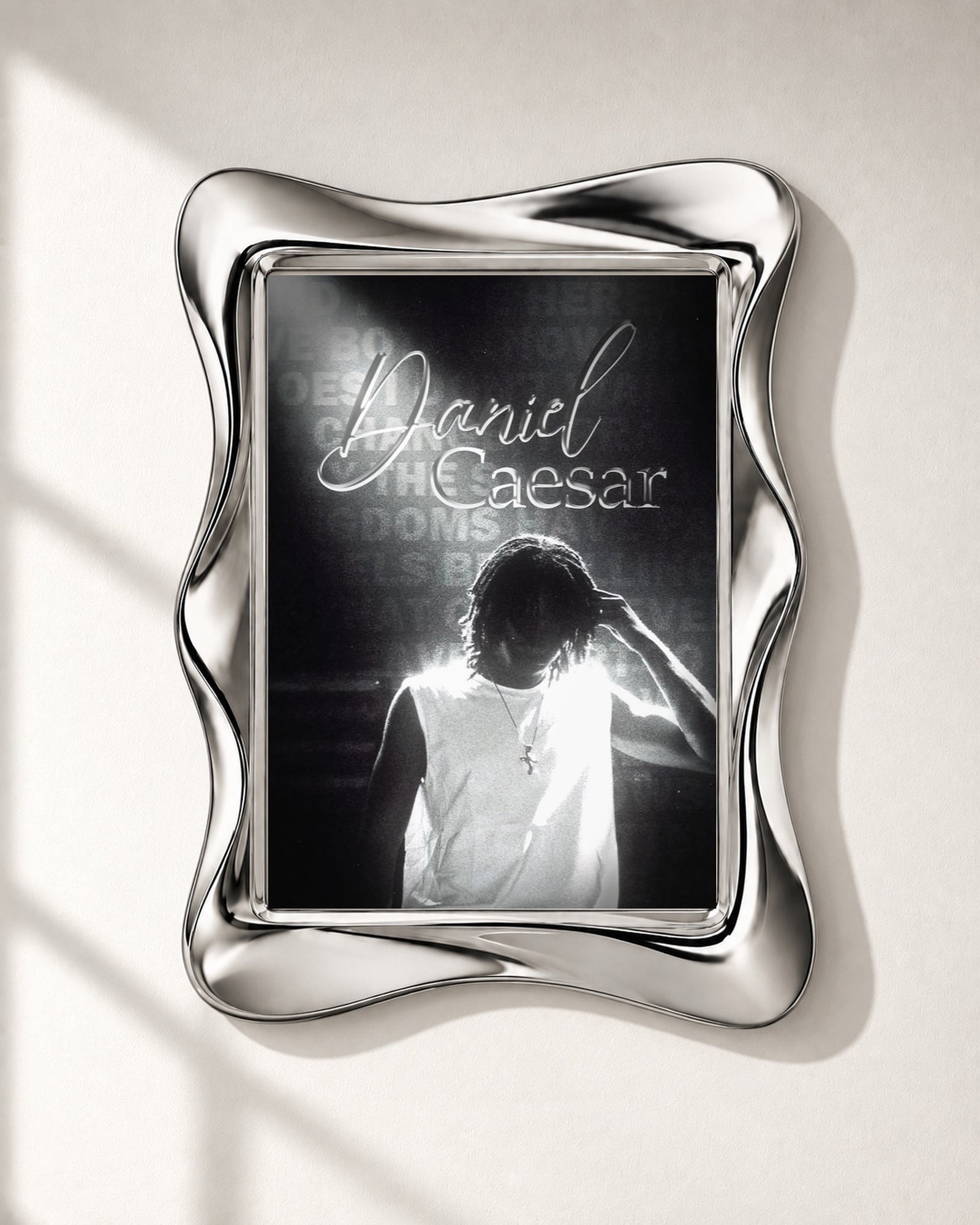 Daniel Caesar Black & White Backlit Portrait Poster, close-up display. Frame for display only; poster sold unframed.
