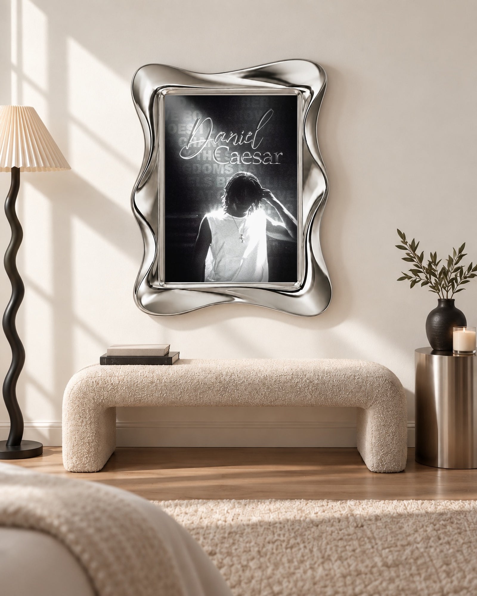 Daniel Caesar Black & White Backlit Portrait Poster, bench setting. Frame for display only; poster sold unframed.