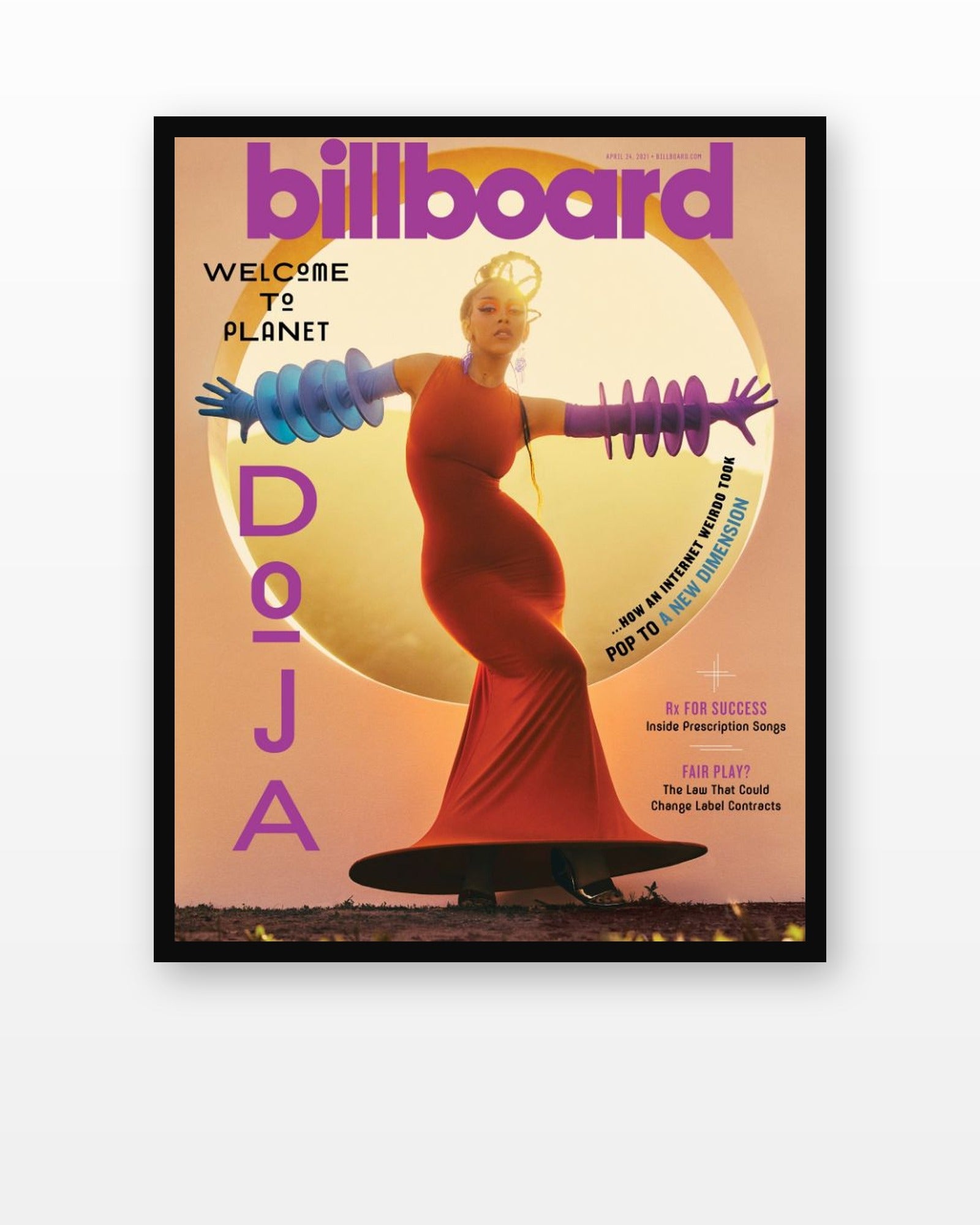 Doja Cat Billboard Planet Doja Cover Poster in a black frame on a white wall