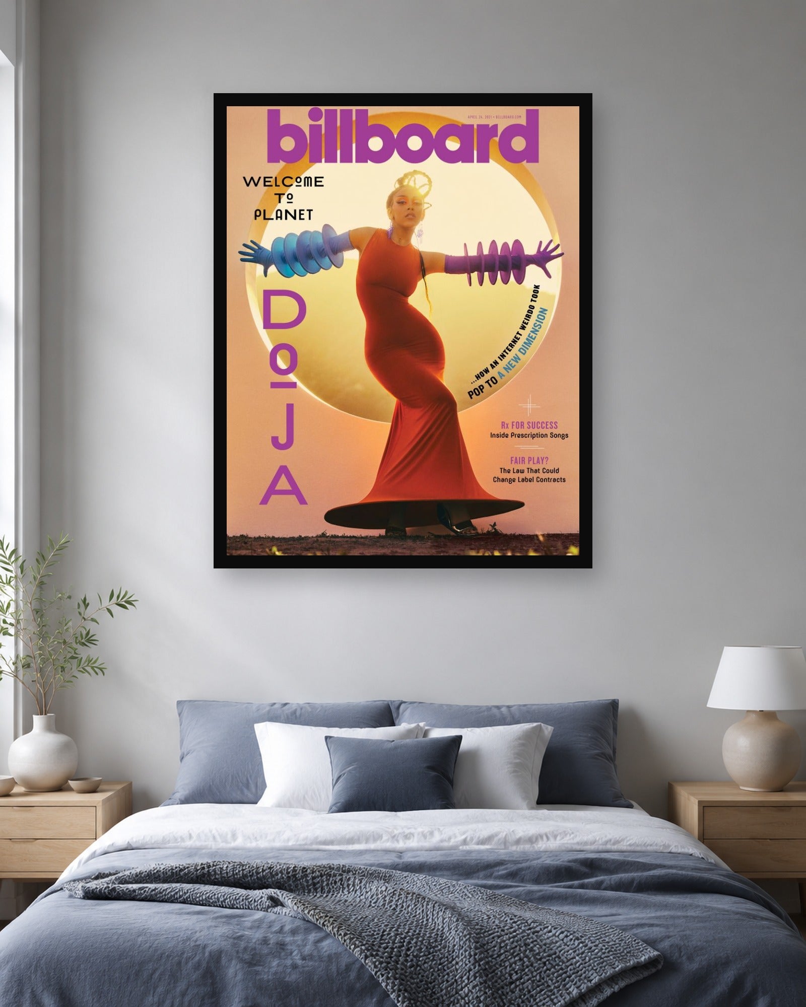 Doja Cat Billboard Planet Doja Cover Poster displayed in a second color-matched interior