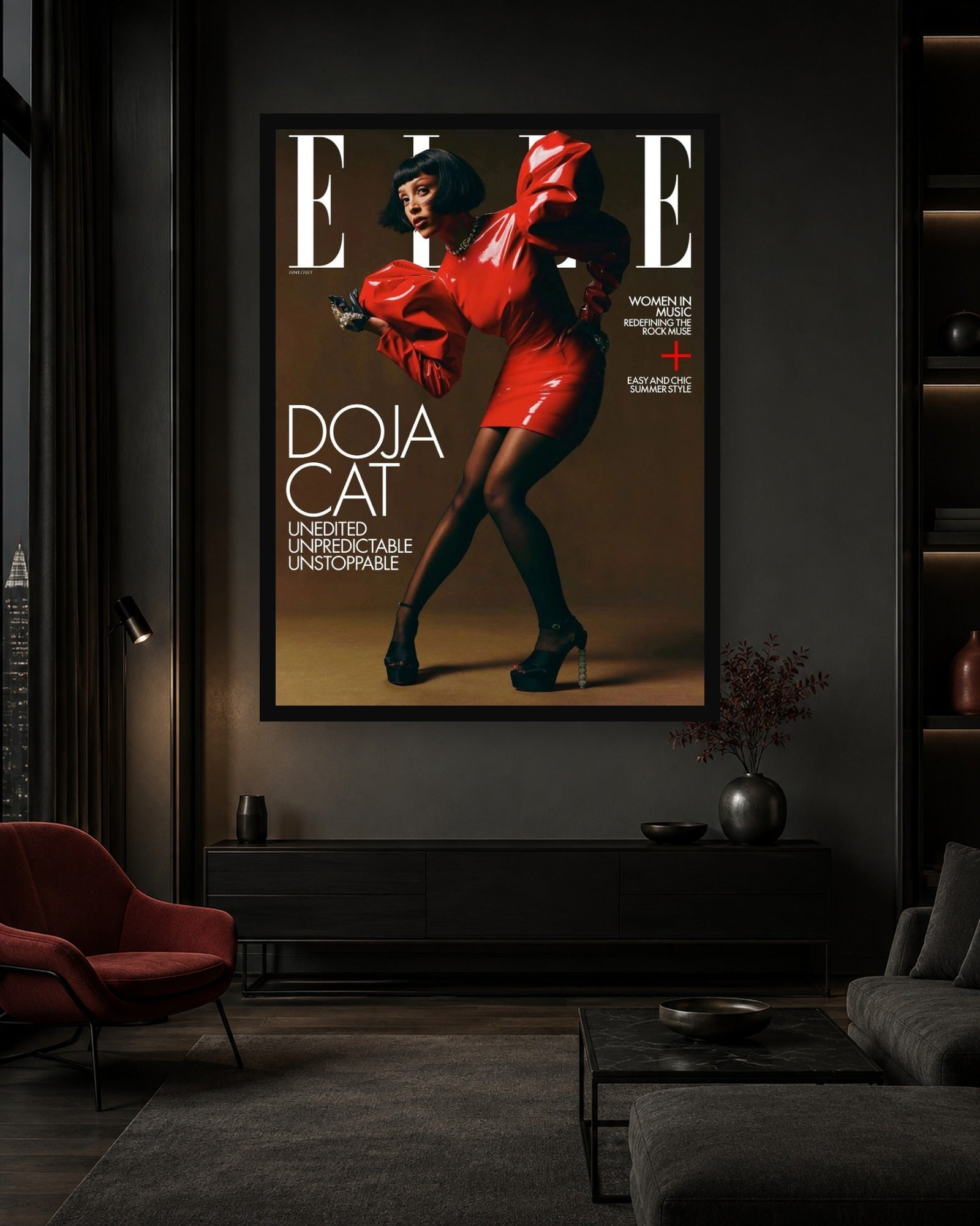 Doja Cat ELLE Cover Poster displayed in a second color-matched interior