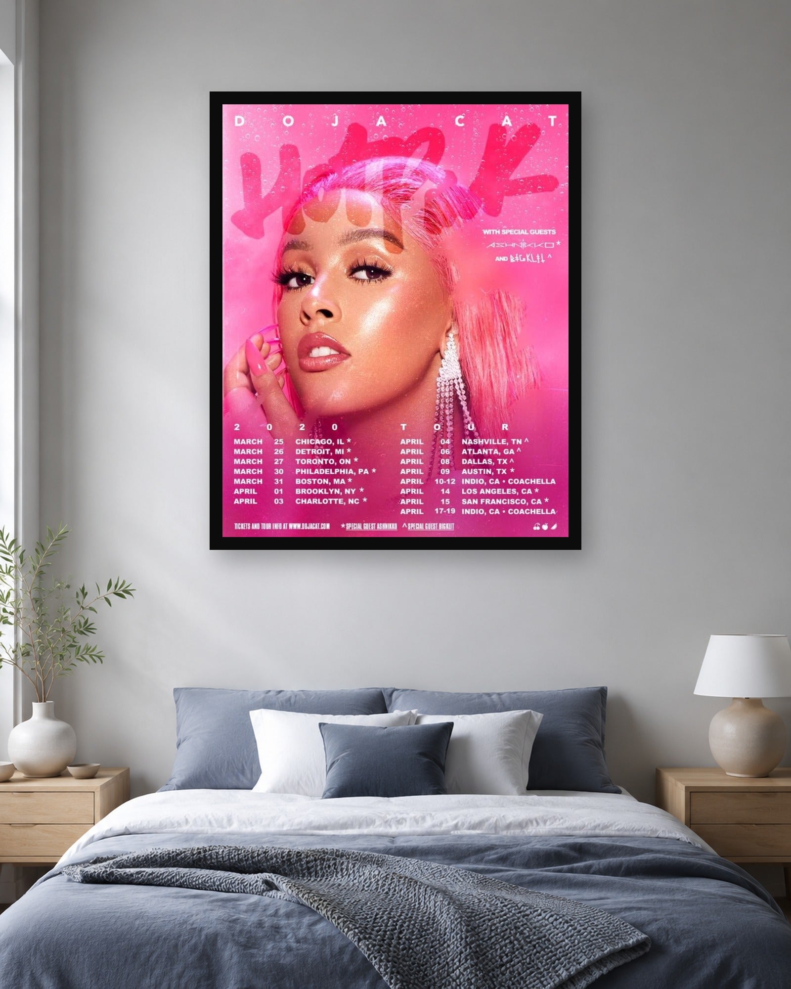 Doja Cat Hot Pink Tour Poster displayed in a second color-matched interior