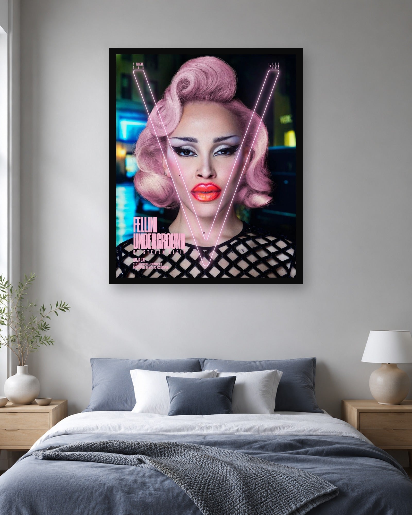 Doja Cat V155 Fellini Underground Cover Poster displayed in a second color-matched interior