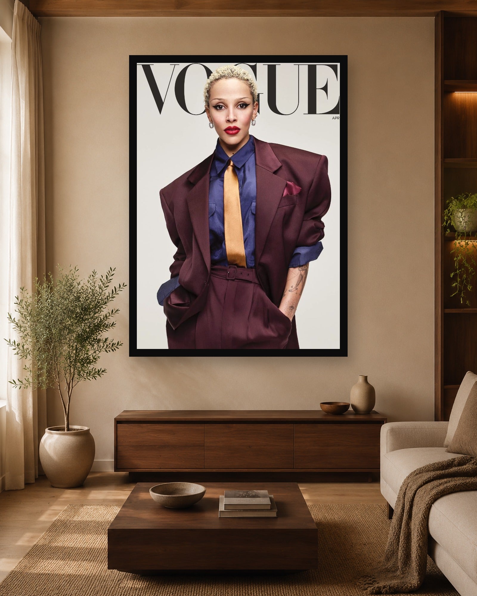 Doja Cat Vogue April Cover Poster displayed in a coordinated room scene