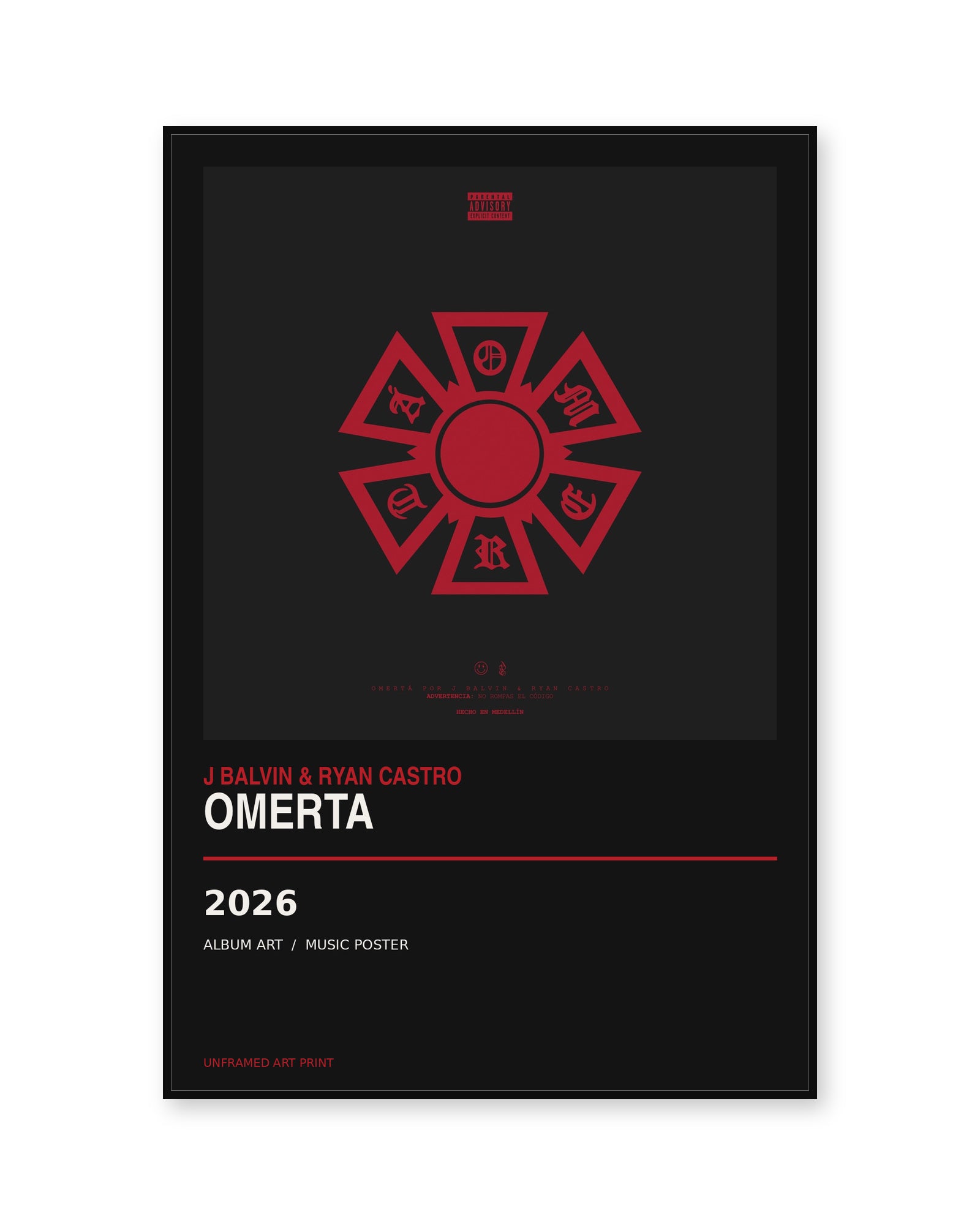 J Balvin & Ryan Castro OMERTA Album Poster | Unframed Wall Art - product image 1
